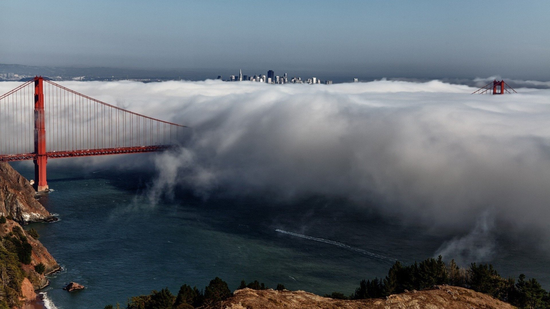 风景,自然风光,旧金山,金门大桥,云,雾