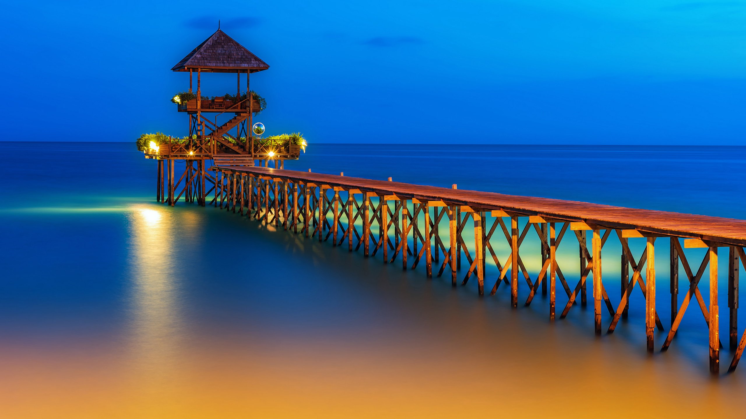 风景,海洋天堂,灯光,栈桥