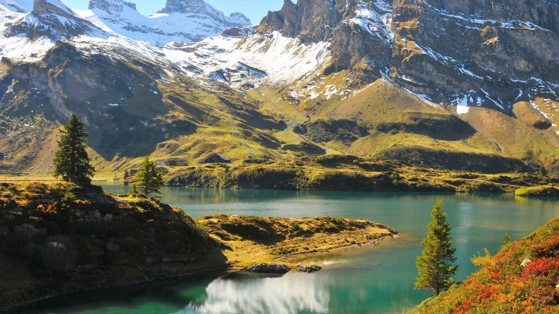 风景,秋意正浓,草甸,山脉,湖泊,雪山