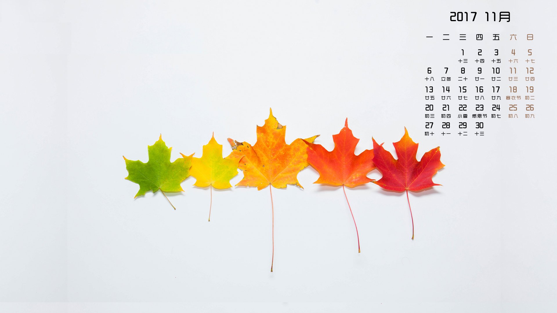 月历,2017年11月