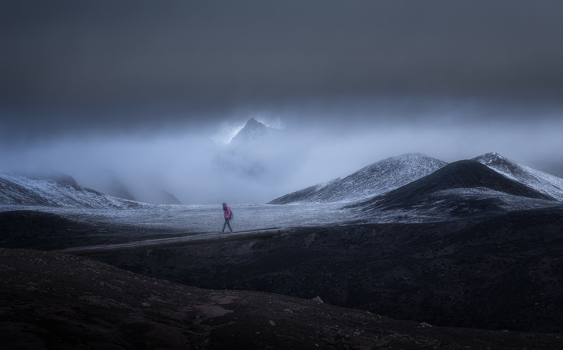 风景,云雾,独行,小月坡,雪山