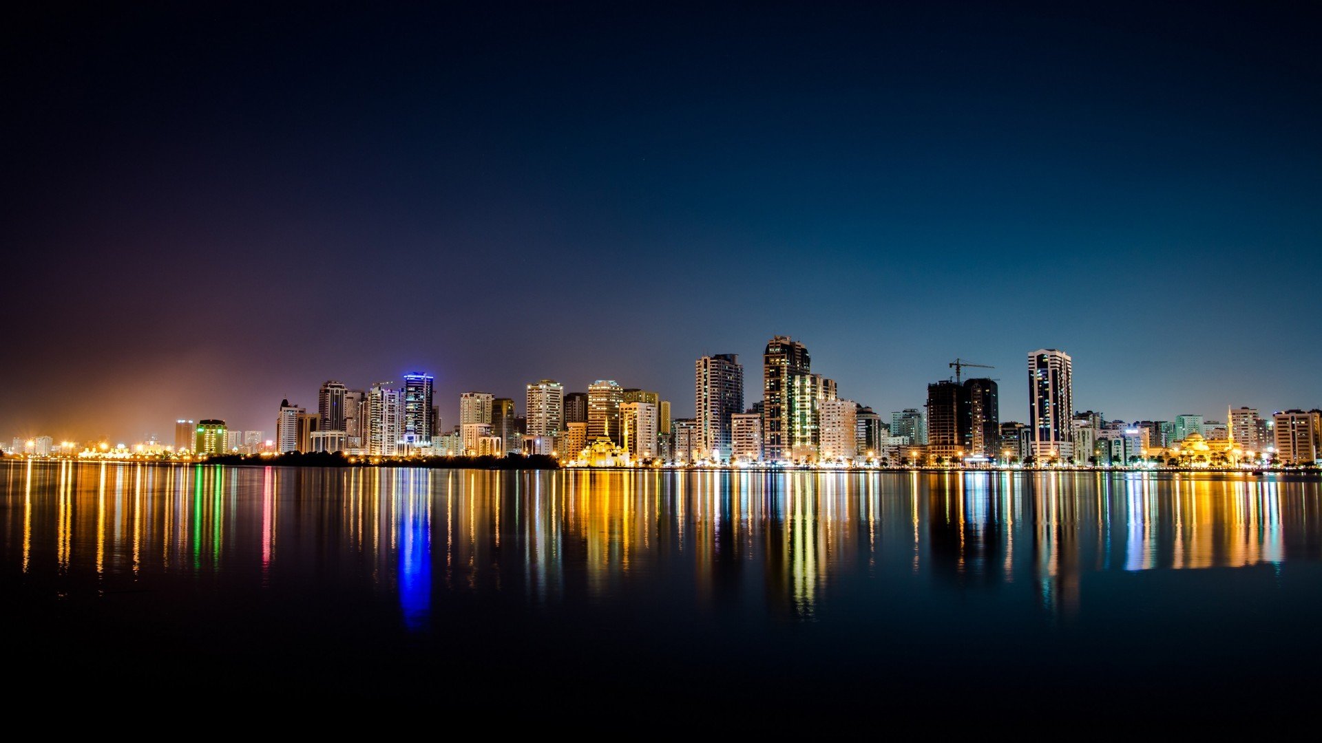 风景,城市夜景,海面