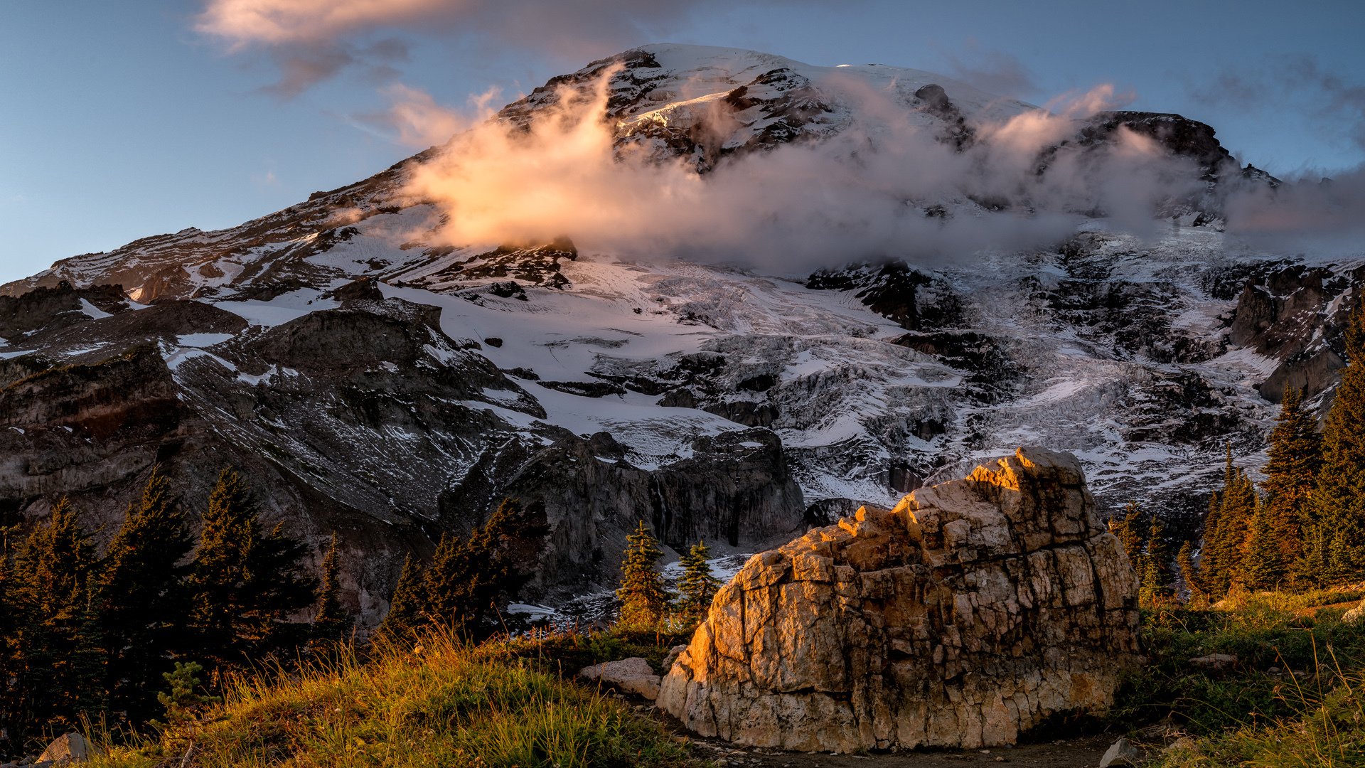 风景,雪山,云雾