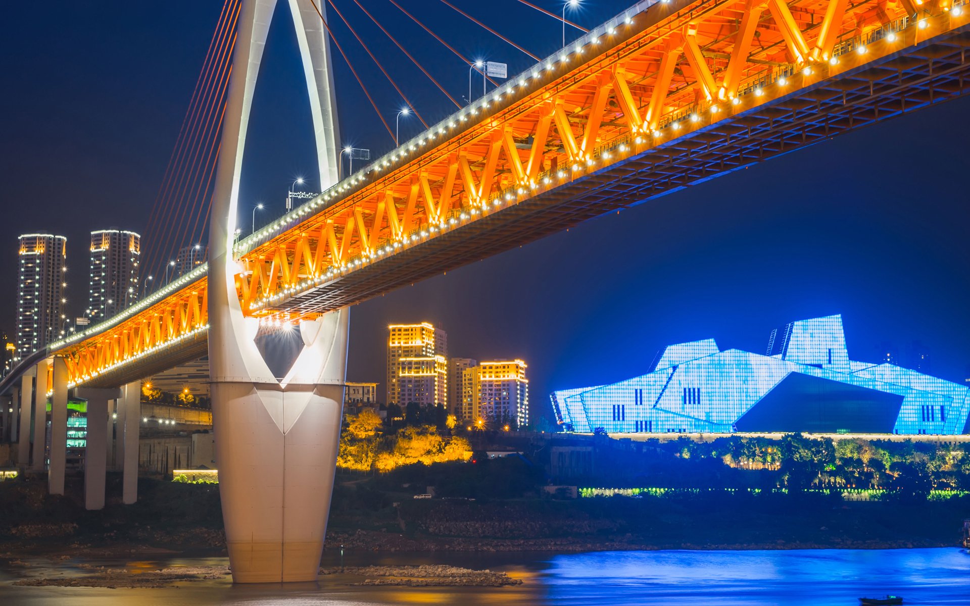 风景,城市夜景,中国,重庆,大桥,建筑