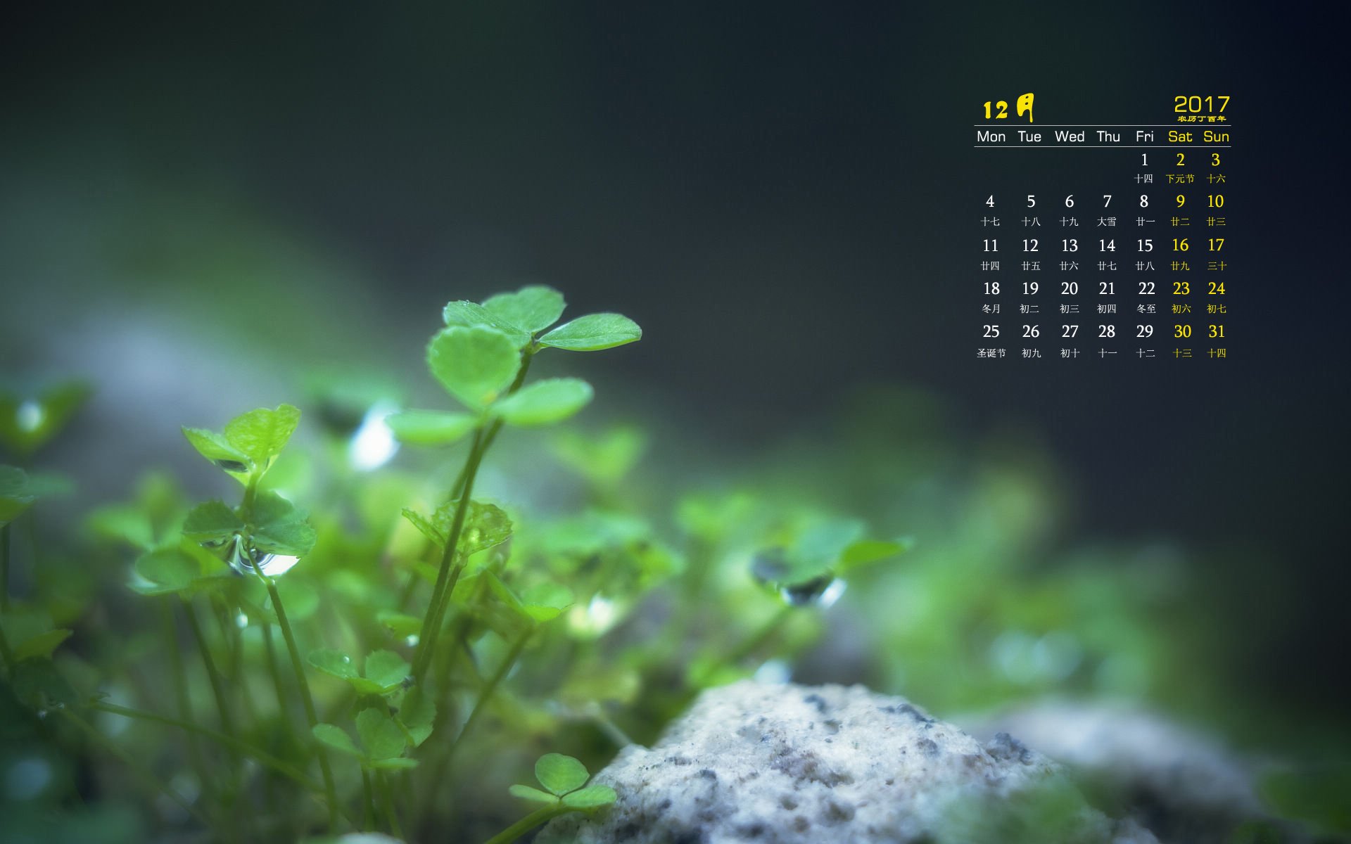 月历,2017年12月