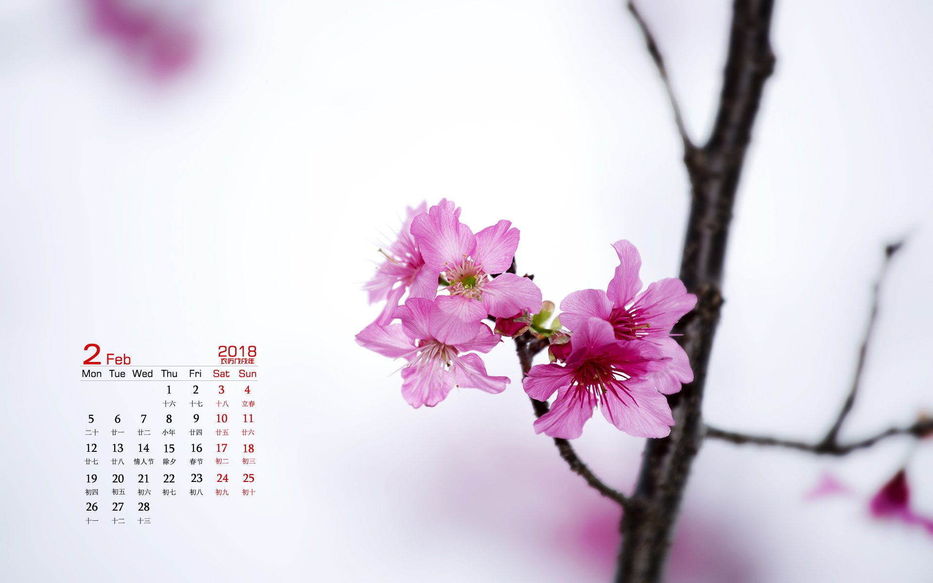 月历,2018年2月