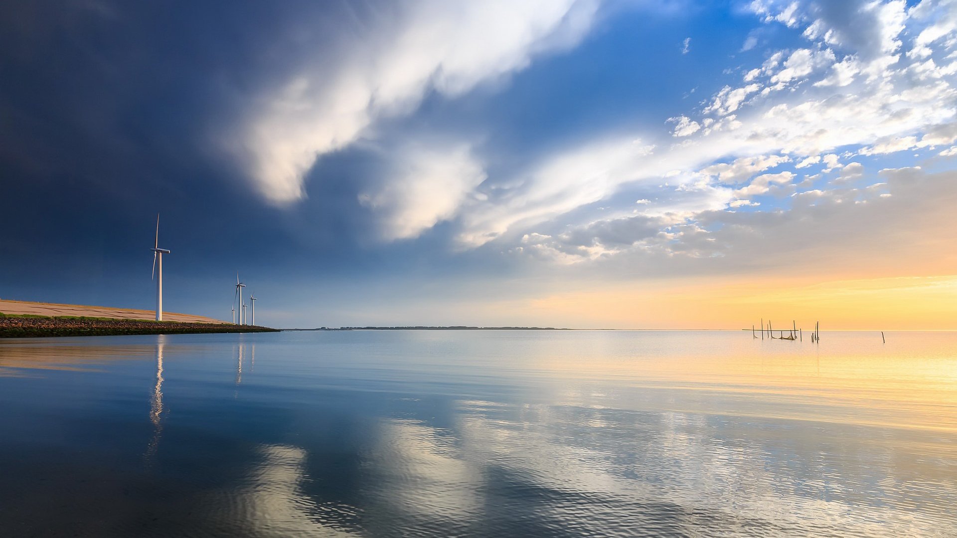 风景,海洋天堂,大海,风力发电