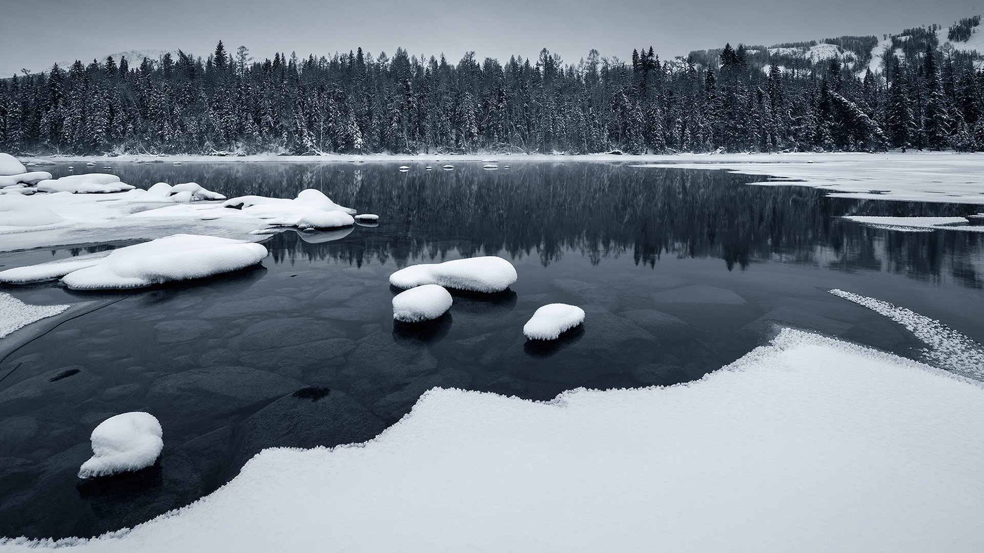 风景,冰天雪地,溪流,雪景