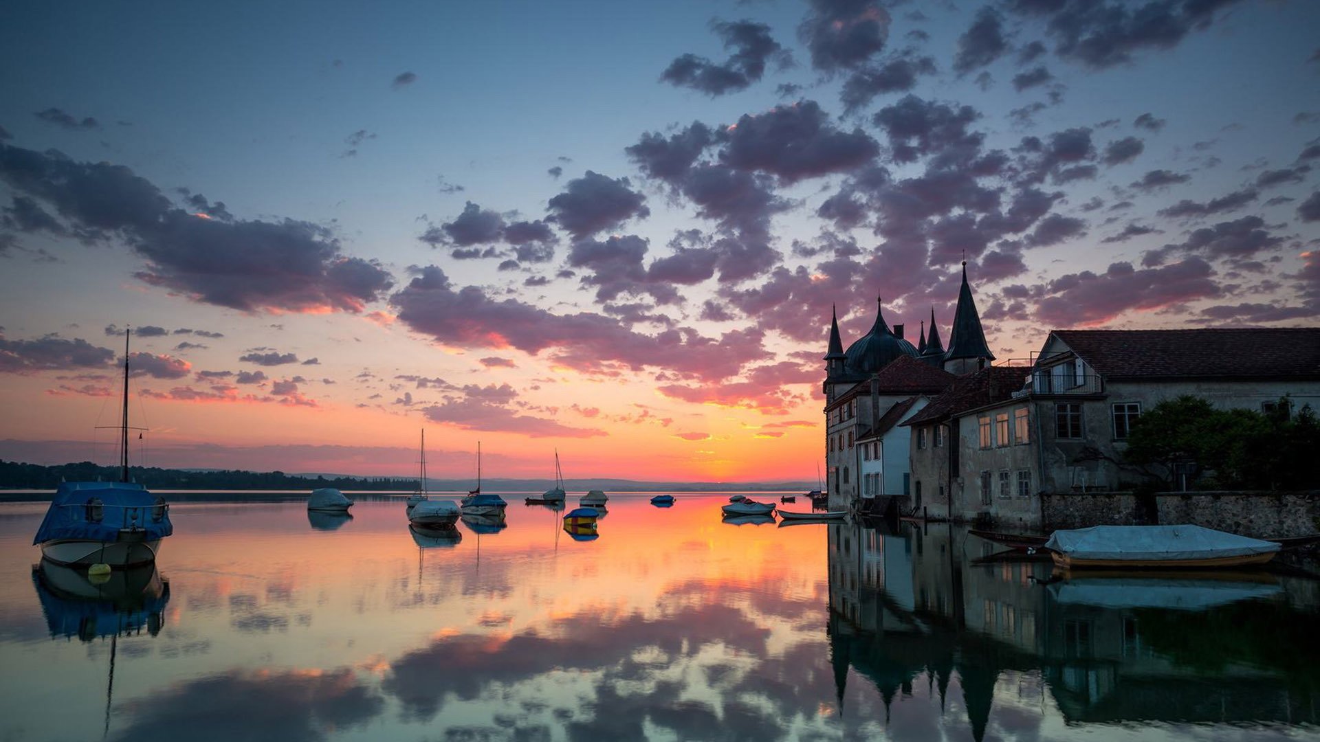 风景,水面,黄昏,倒影