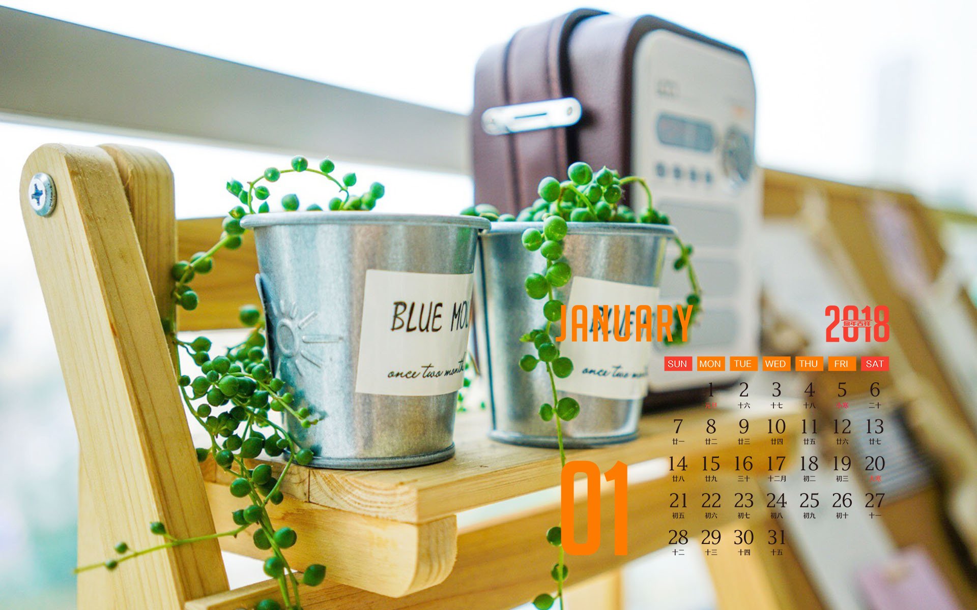 月历,2018年1月