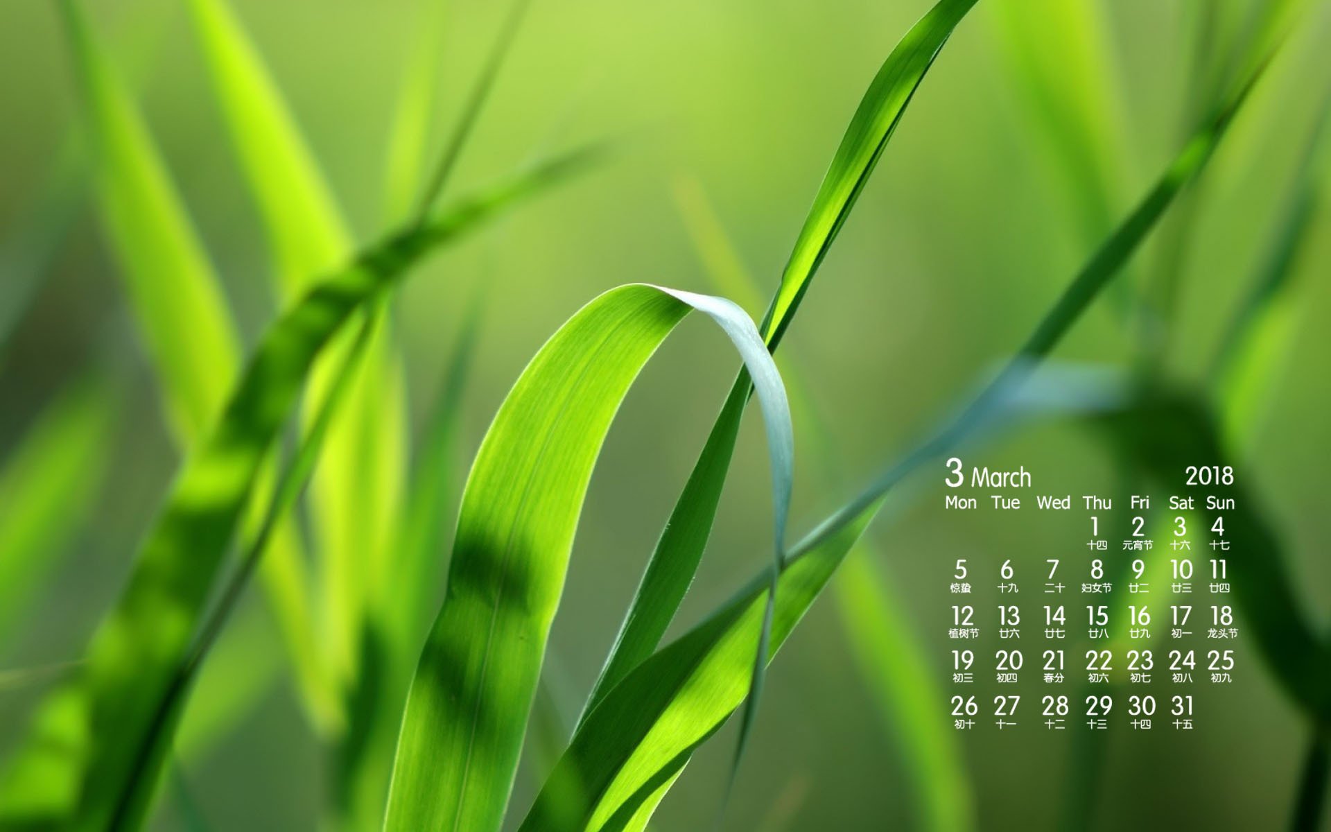 月历,2018年3月