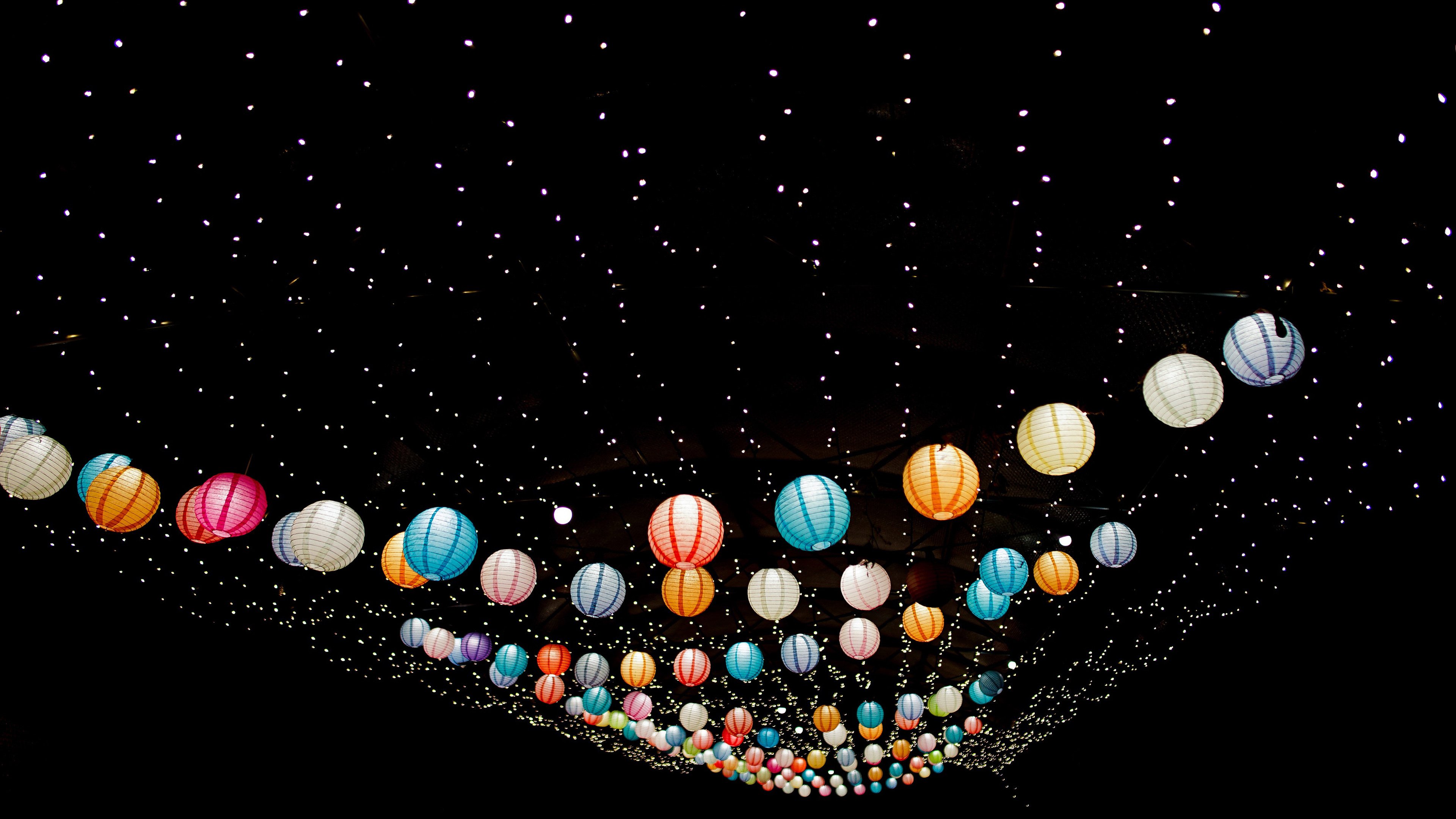炫酷,黑夜,灯笼,4k