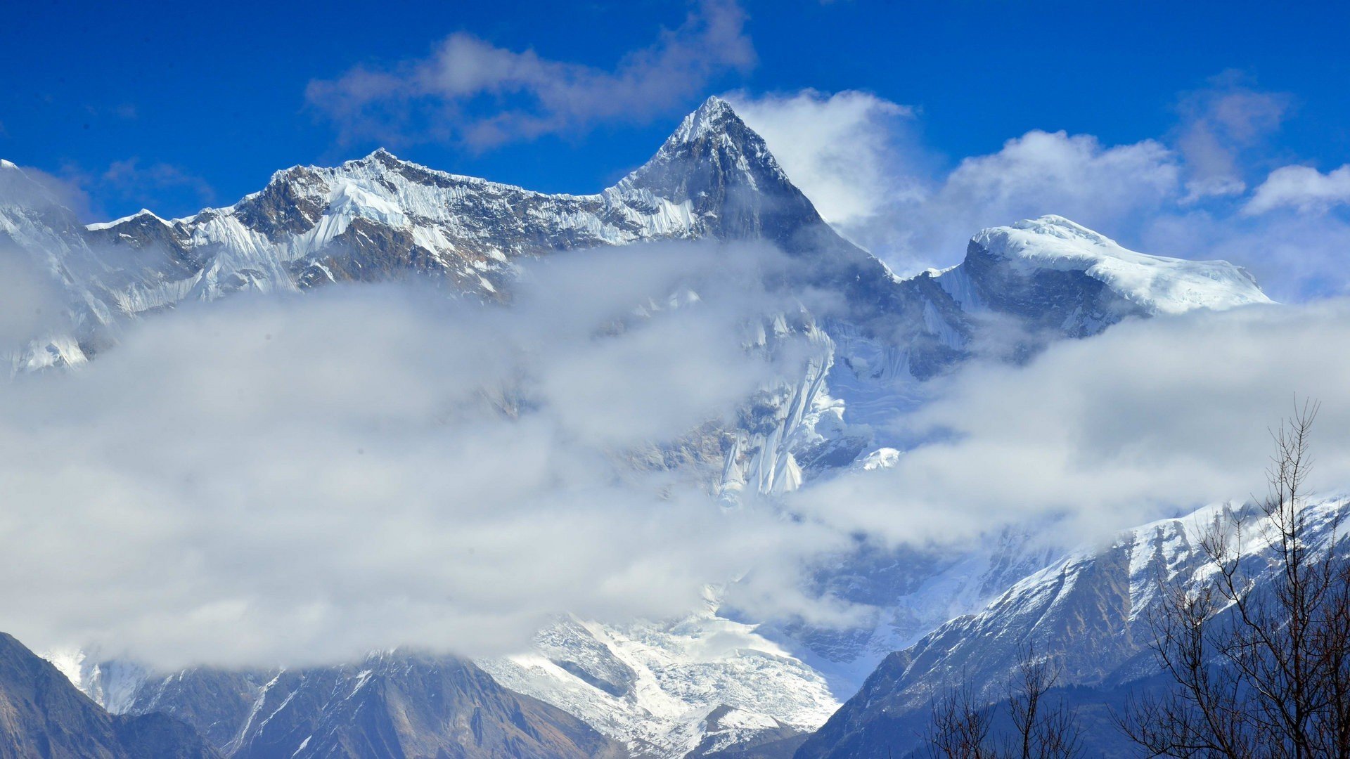 风景,雪山,云雾