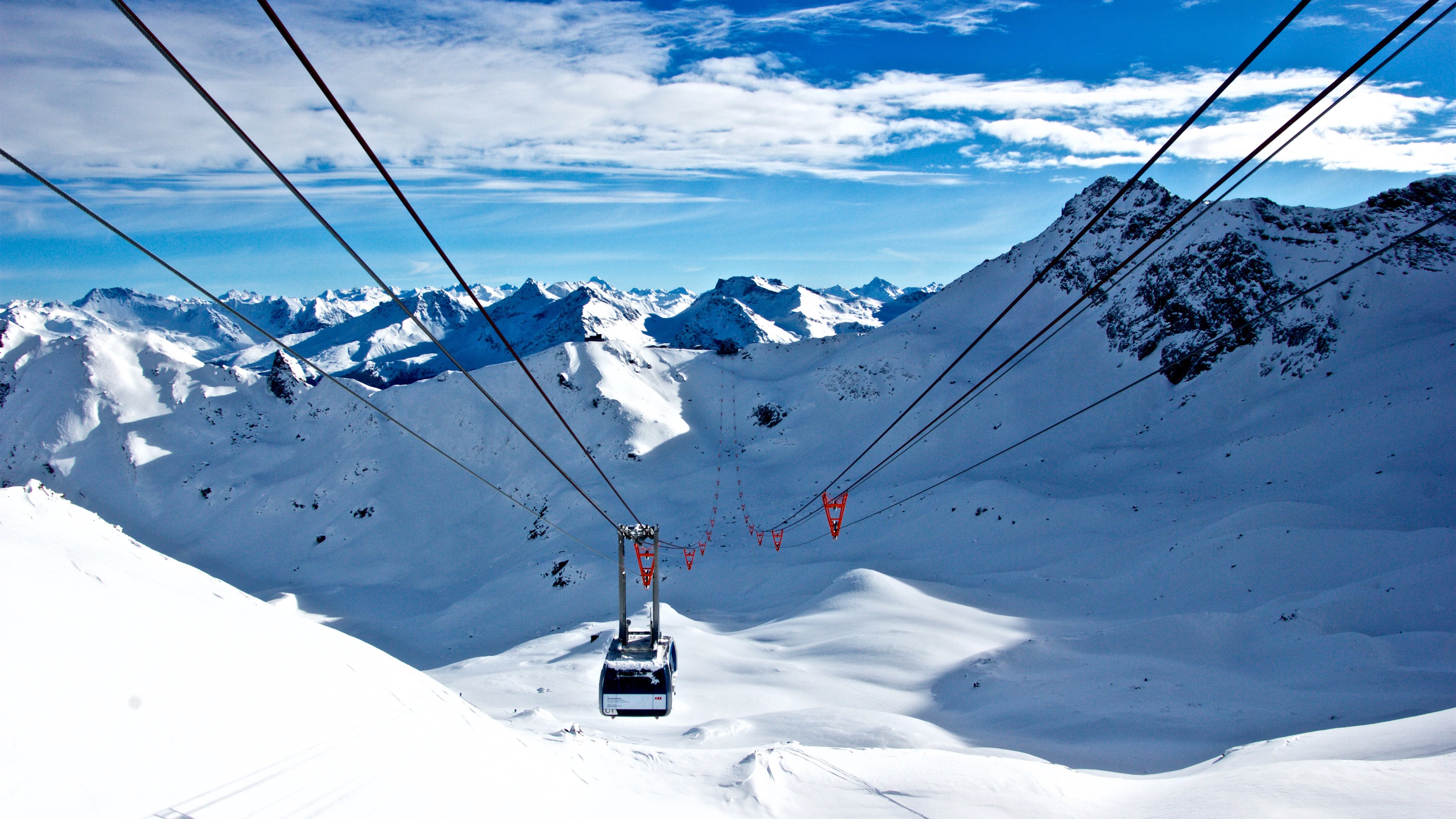 4K,风景,雪山,雪景,缆车