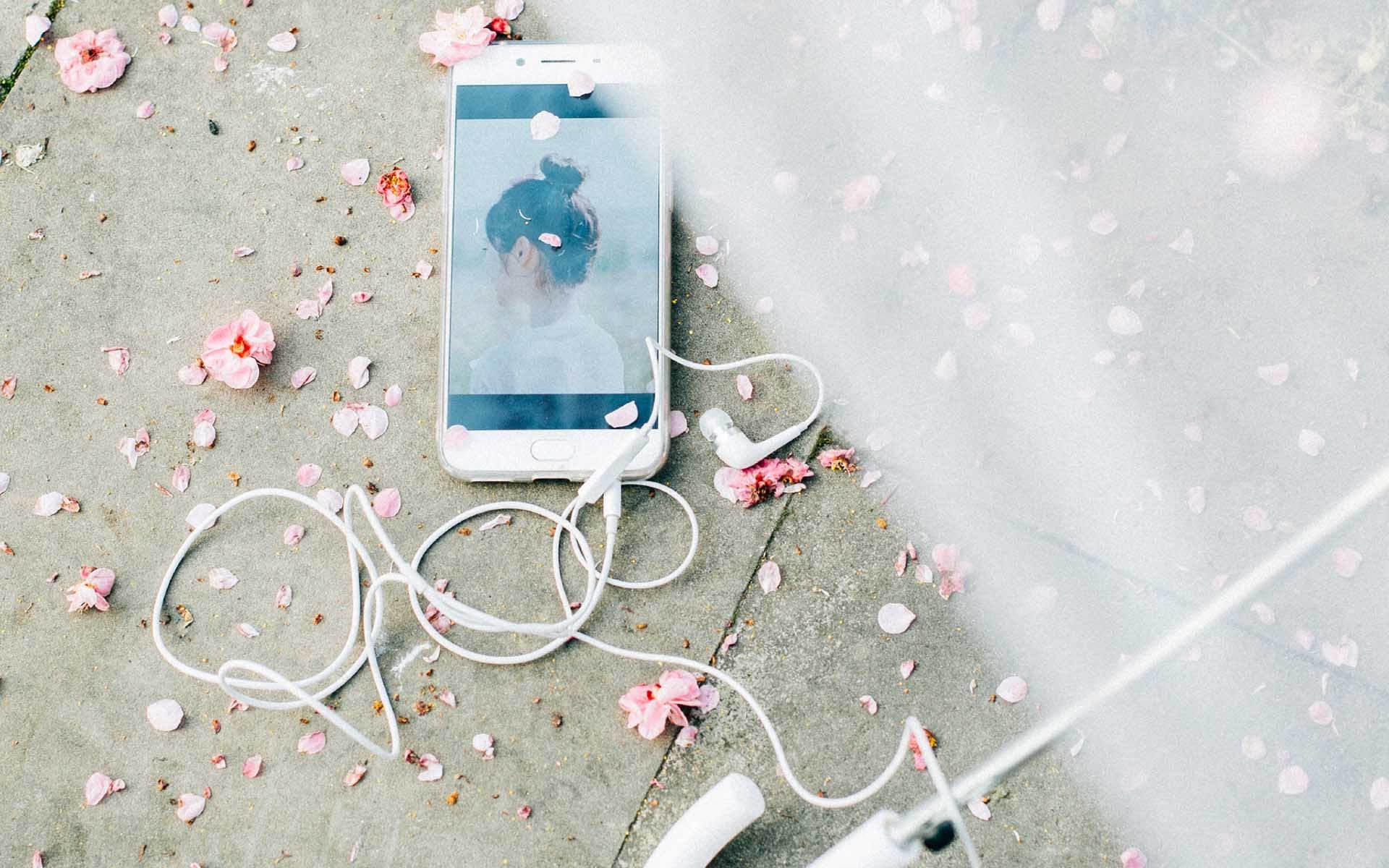 小清新,手机,耳机,静物写真,樱花