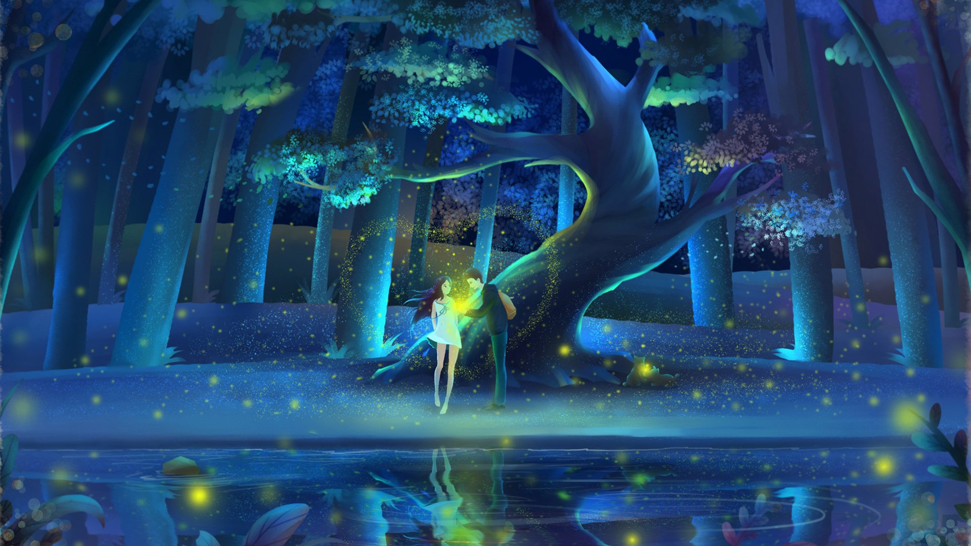 动漫,唯美,森林,夏日萤火