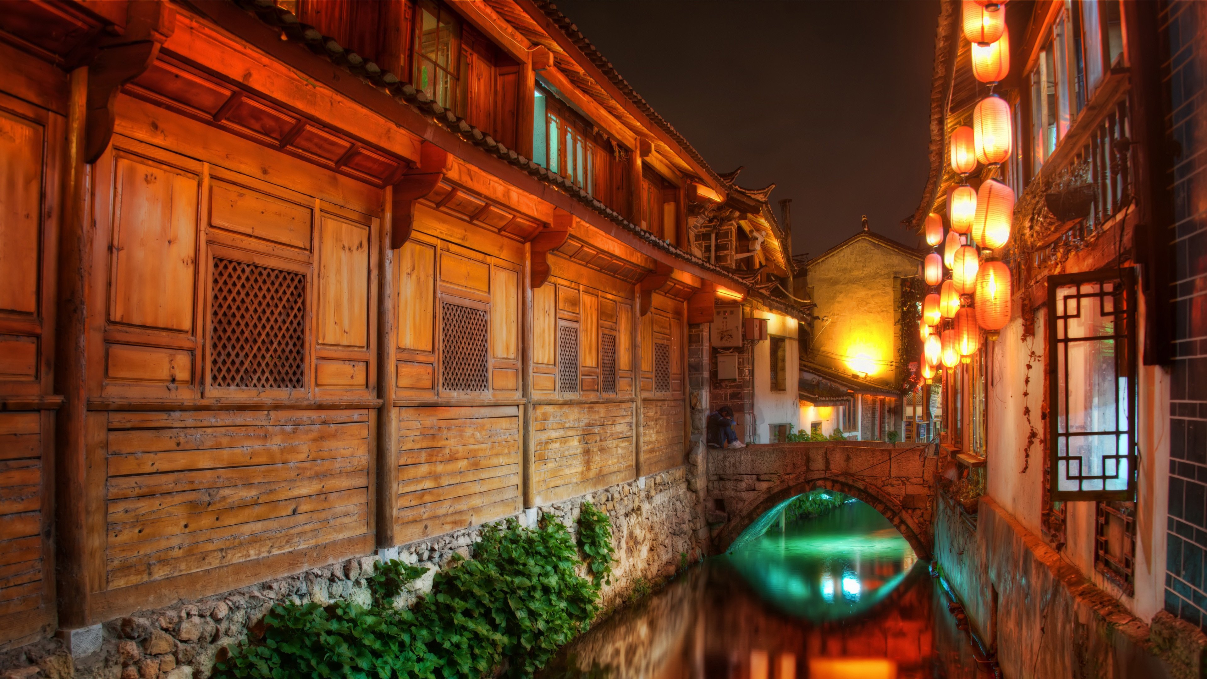 4k,风景,小镇,灯火