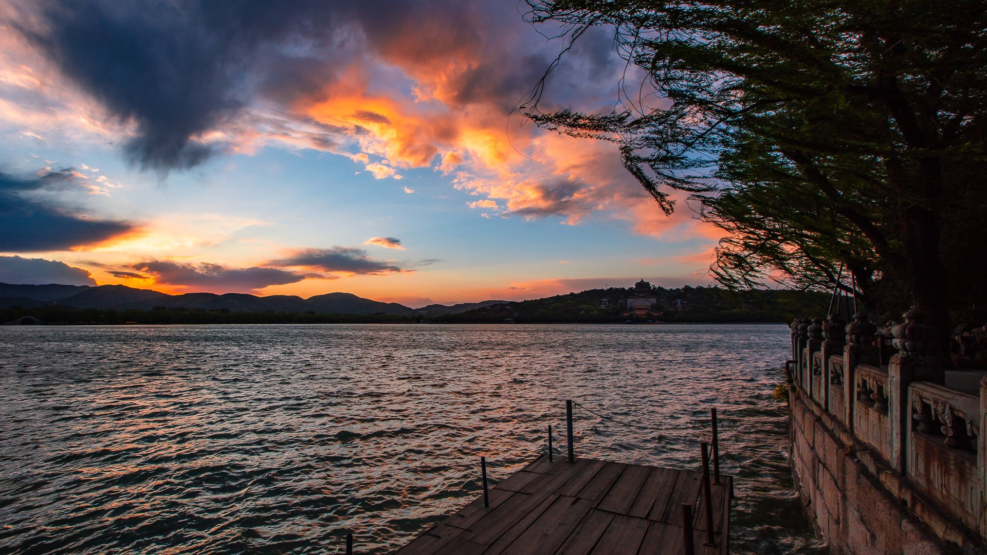 风景,旅游胜地,晚霞漫天,颐和园