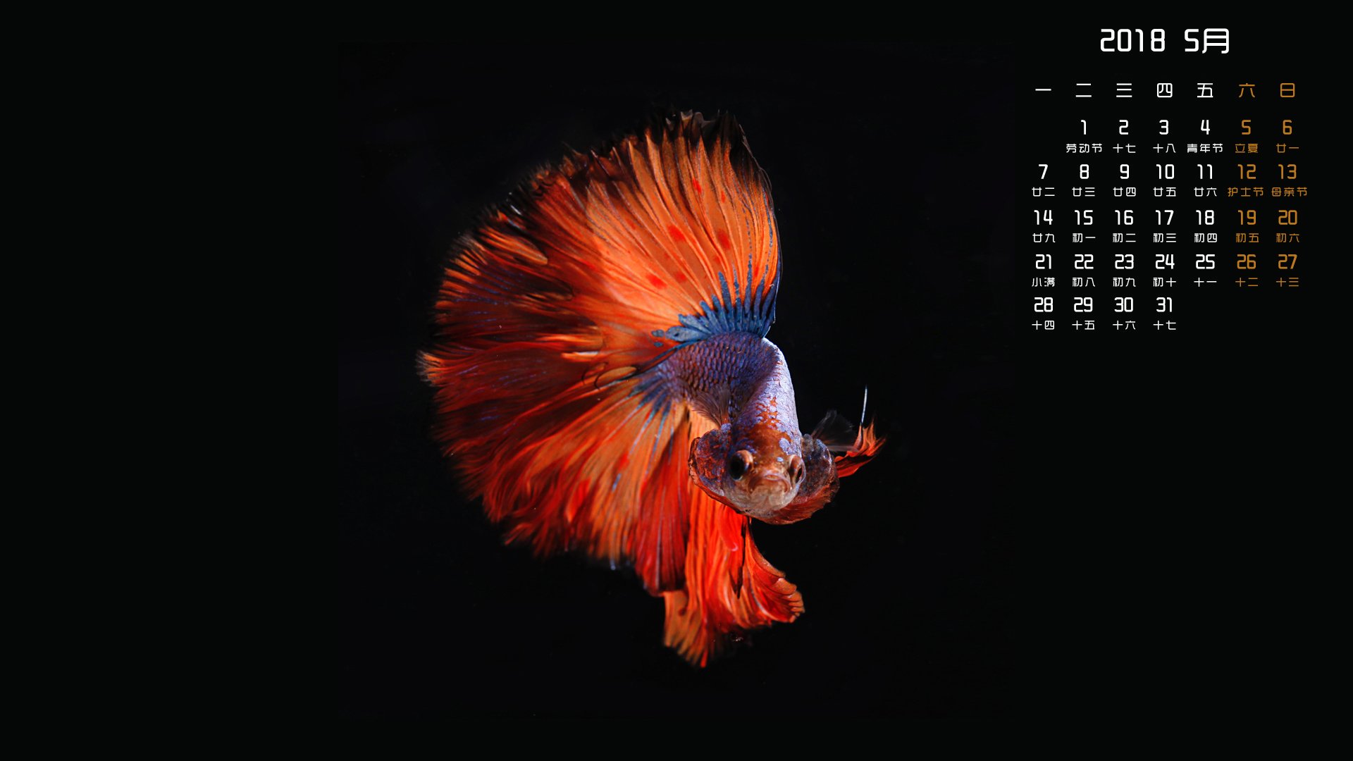 月历,2018年5月
