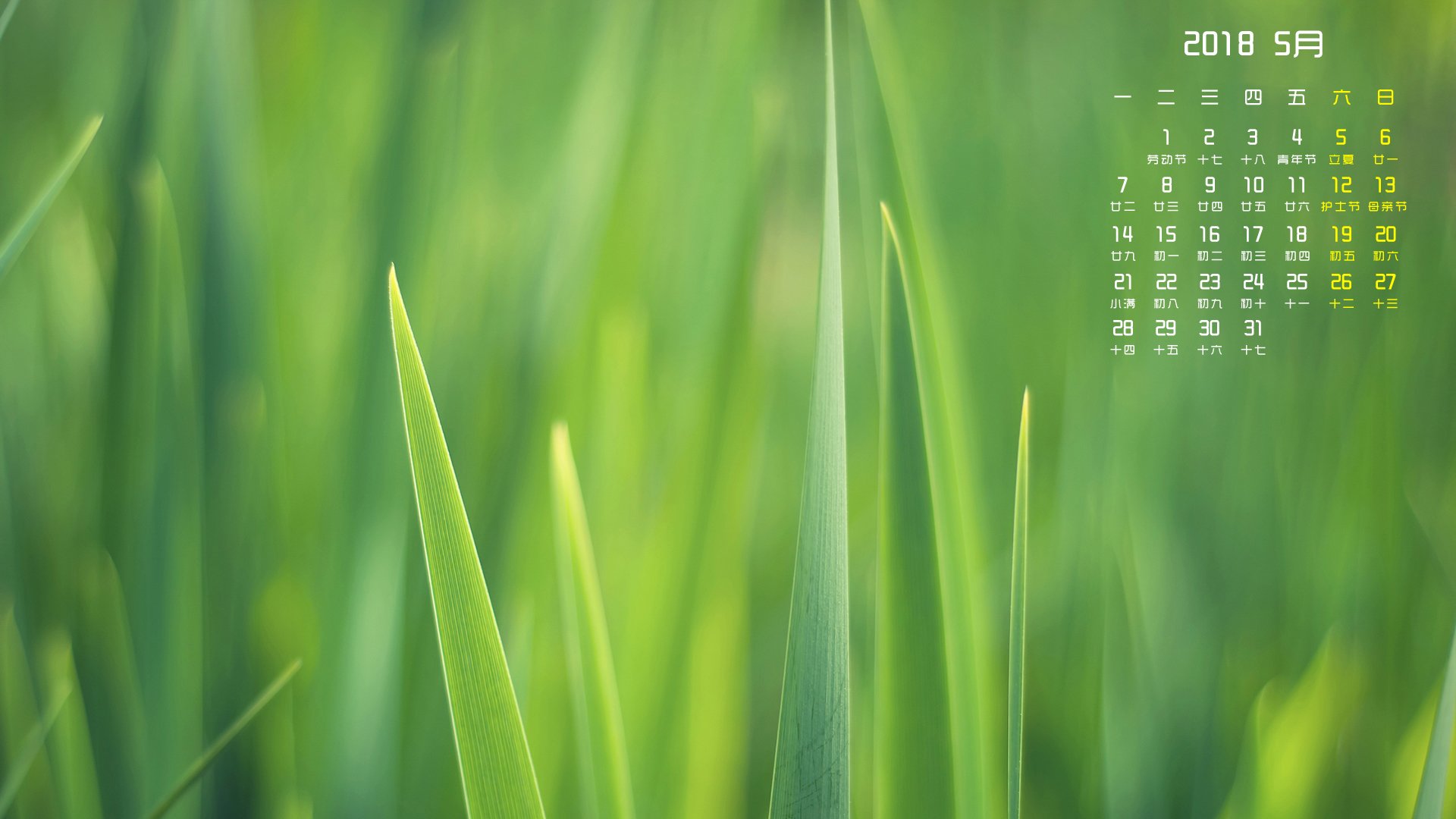 月历,2018年5月