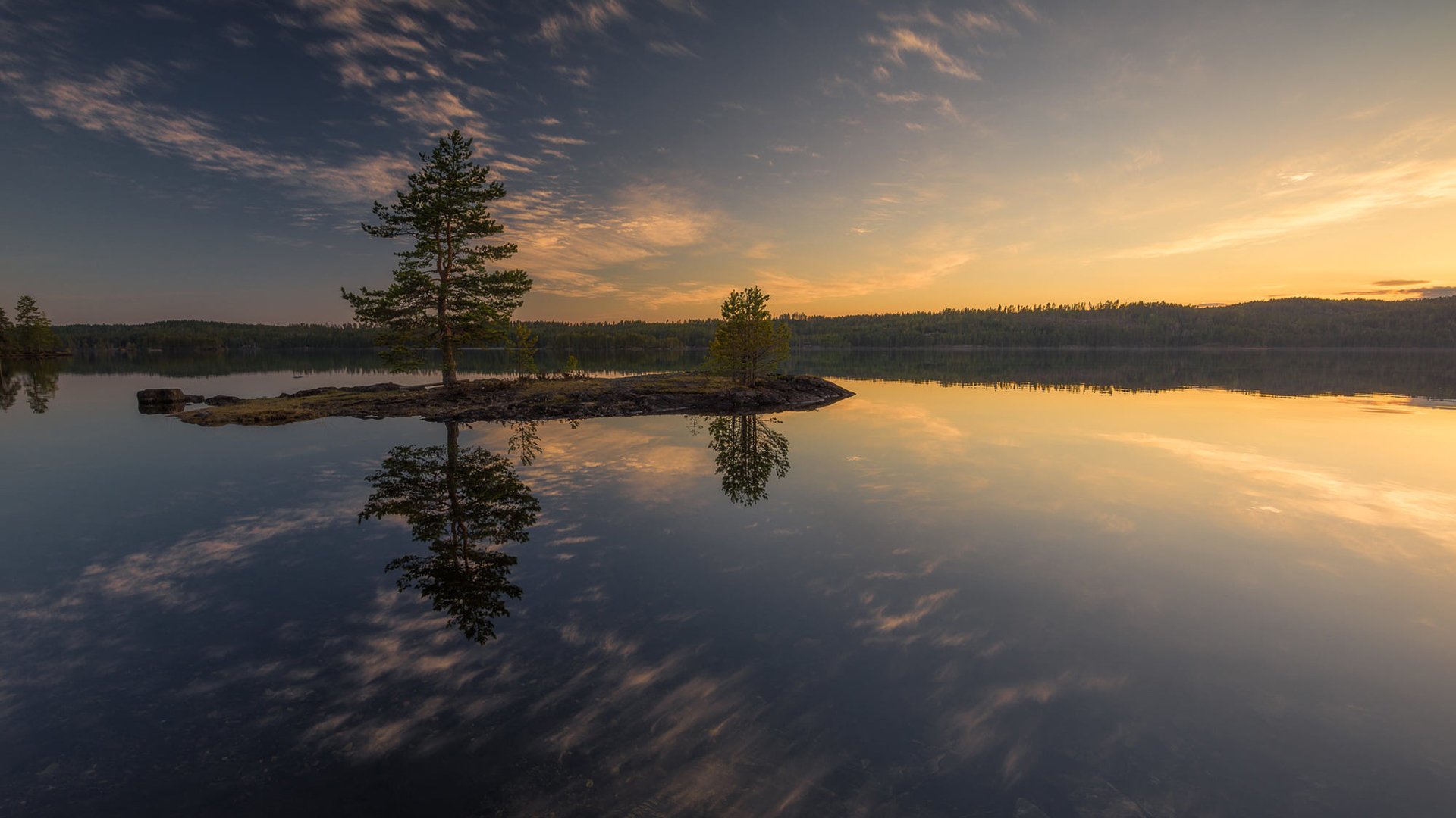风景,落日余晖,倒影