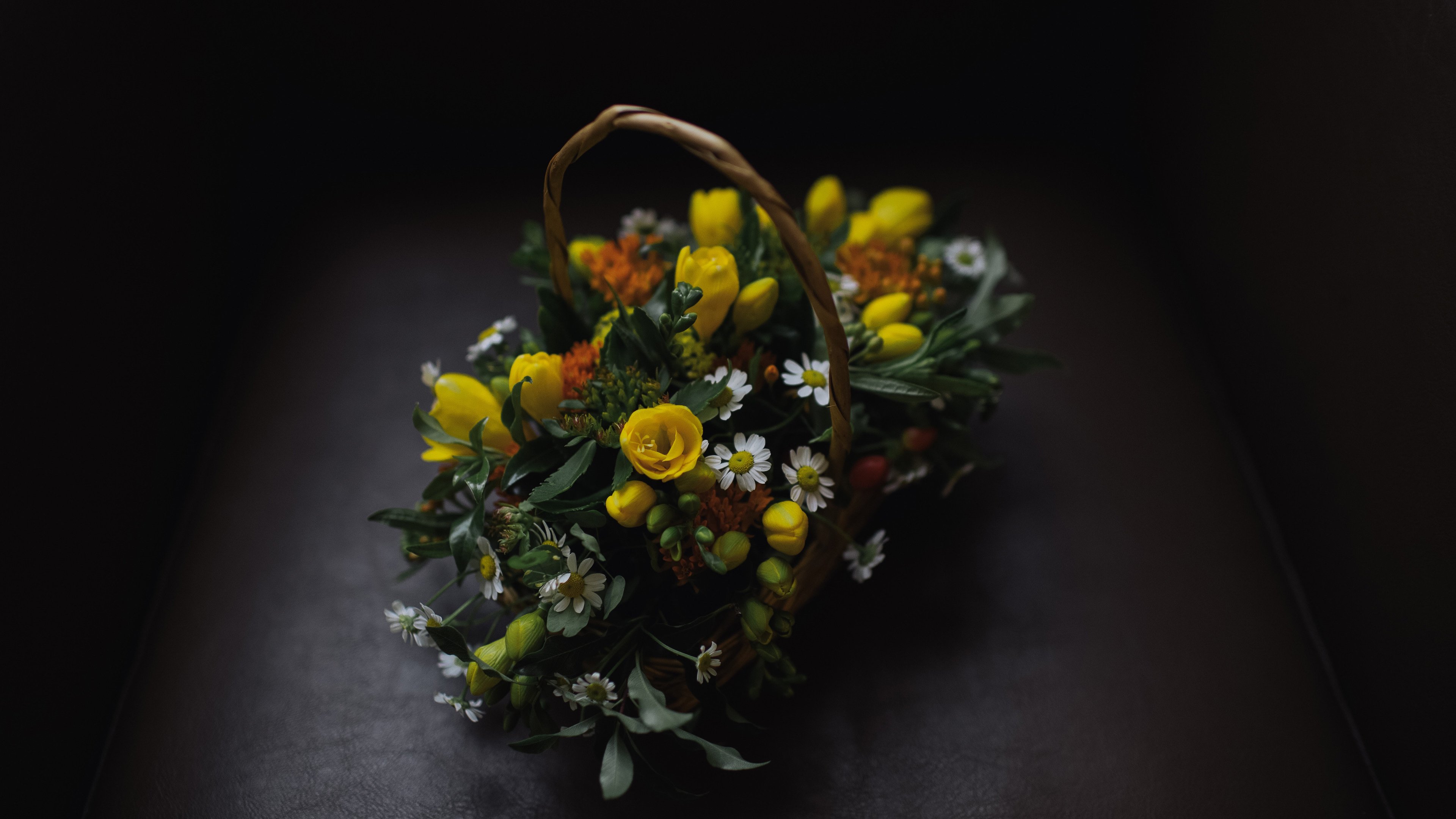 4K,小清新,花朵,花篮