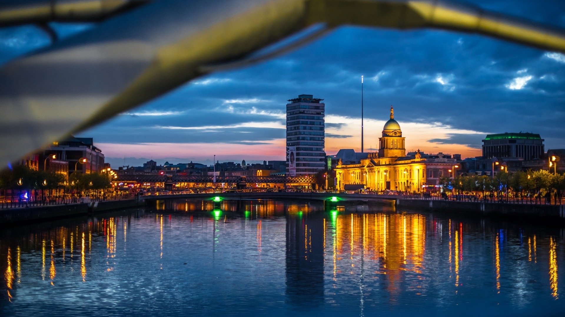 风景,爱尔兰,都柏林,城市建筑,夜晚,灯光,城市夜景