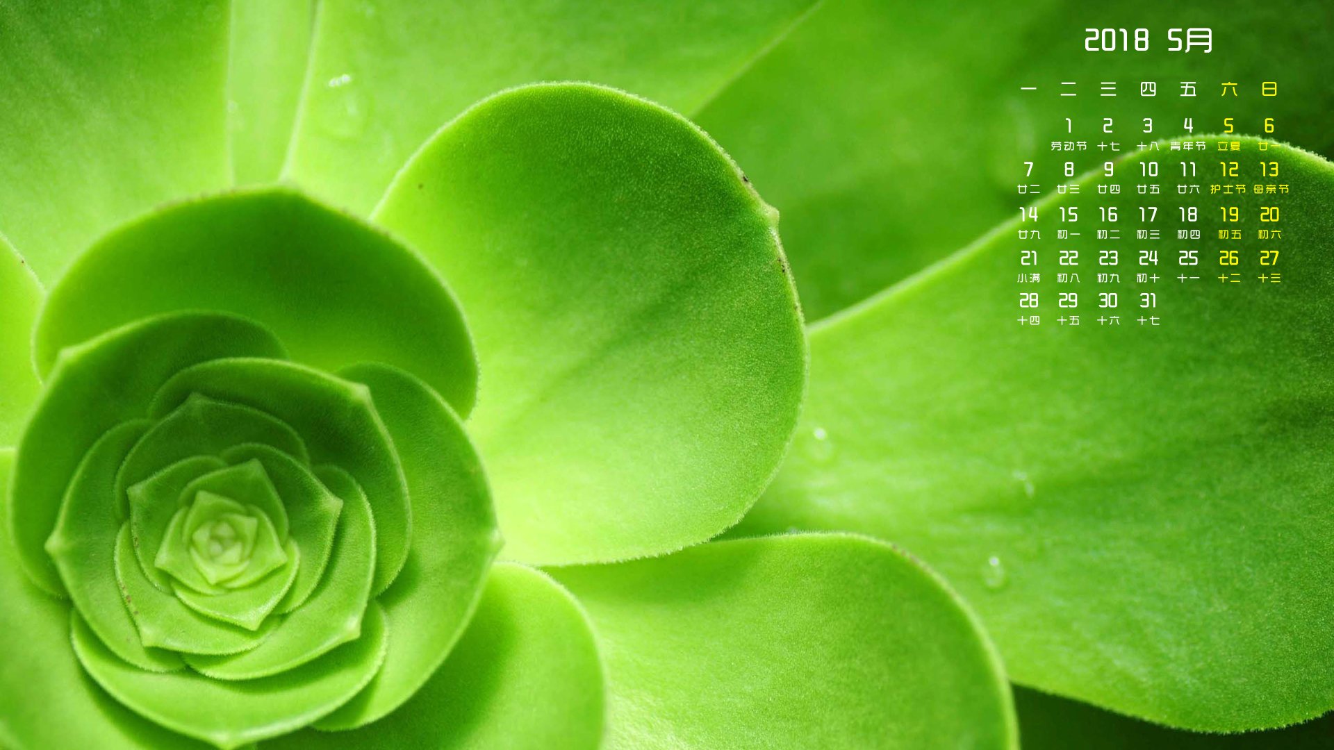 月历,2018年5月