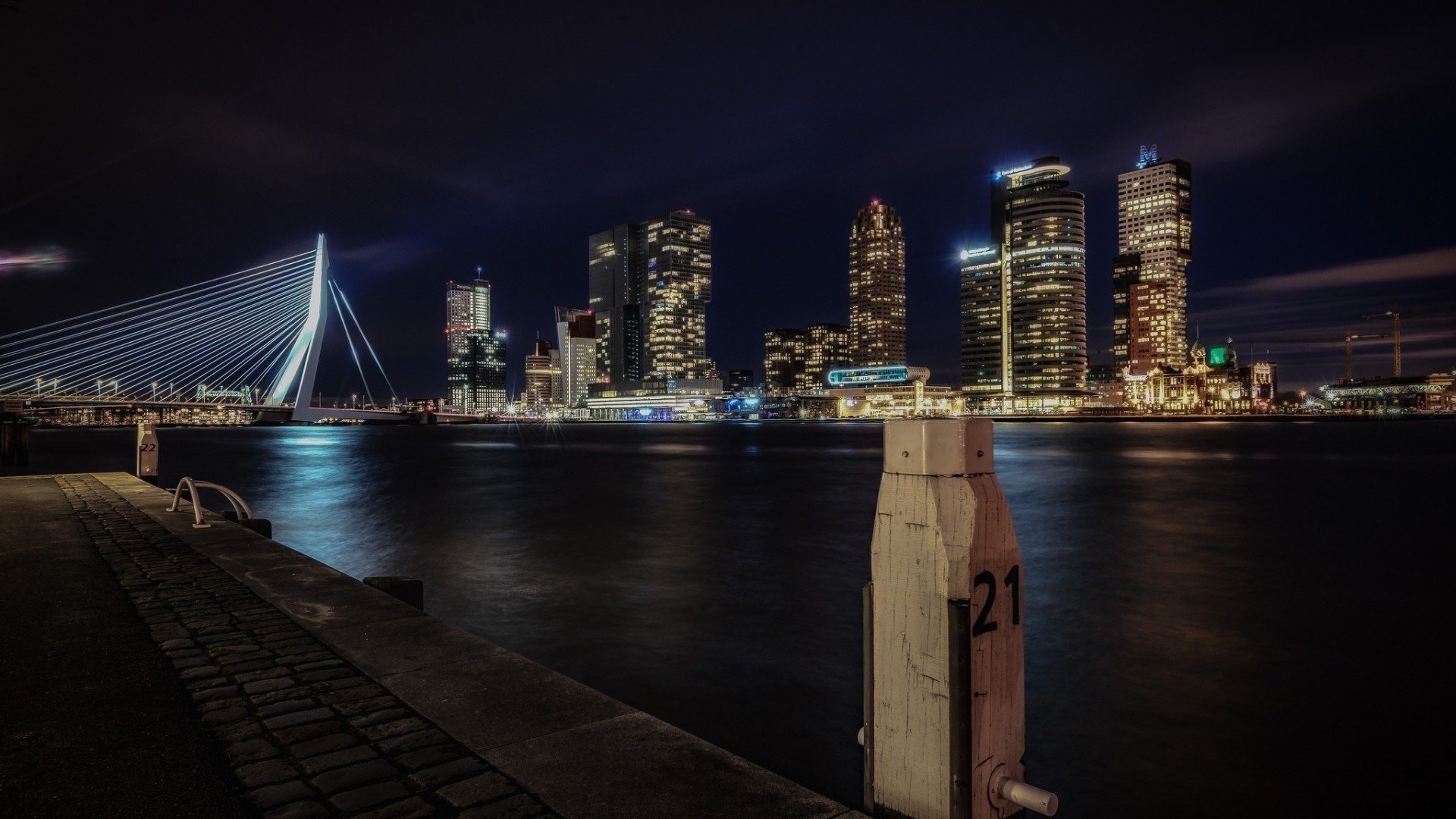 风景,城市夜景,荷兰,鹿特丹