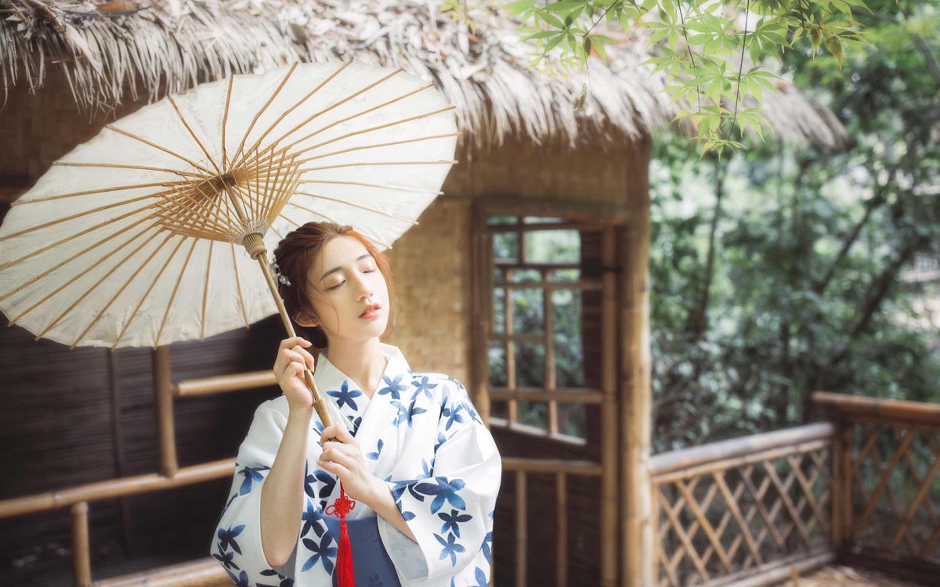 文艺古风,和服恬静美女