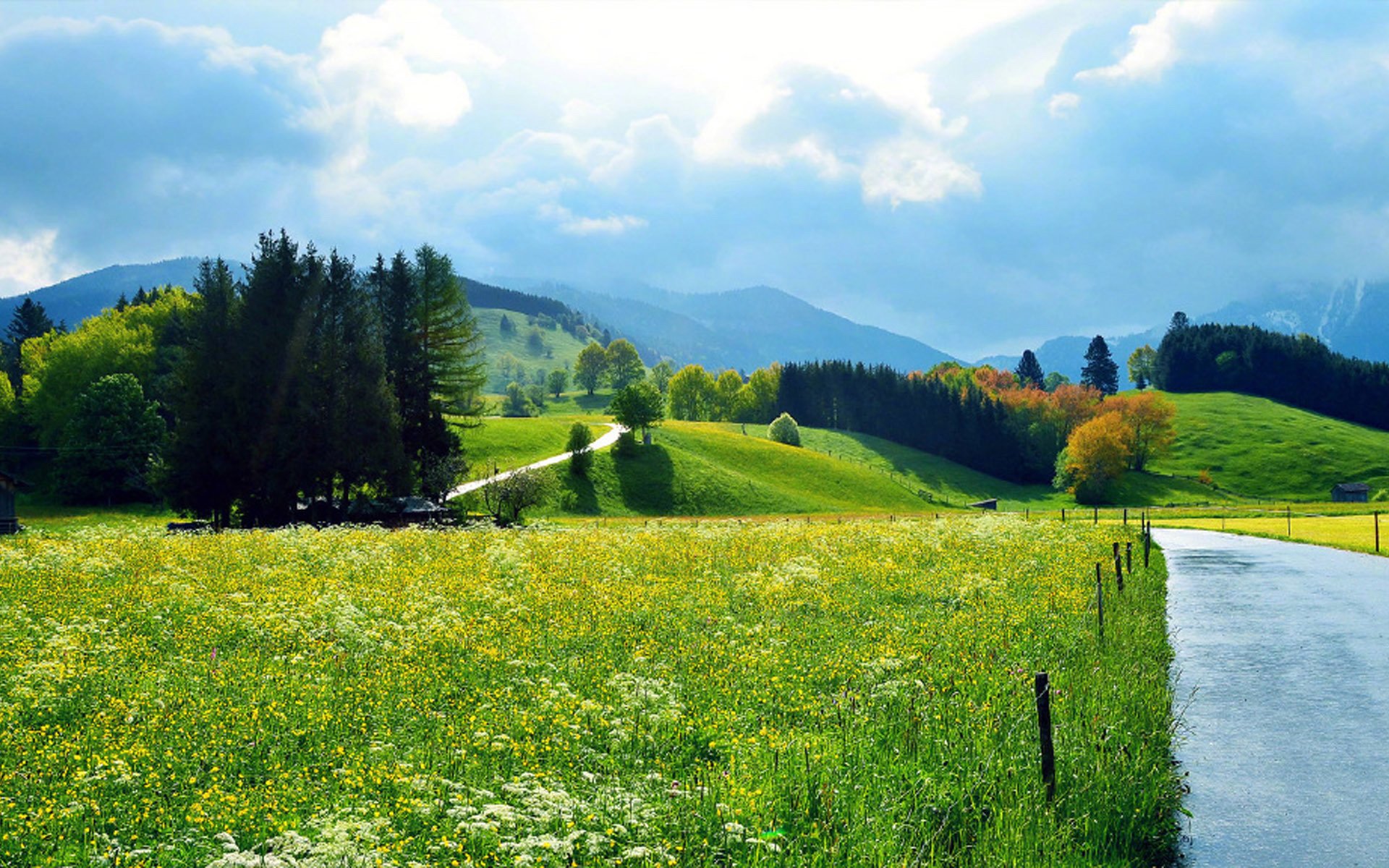 蓝天白云,碧水蓝天,山水风光