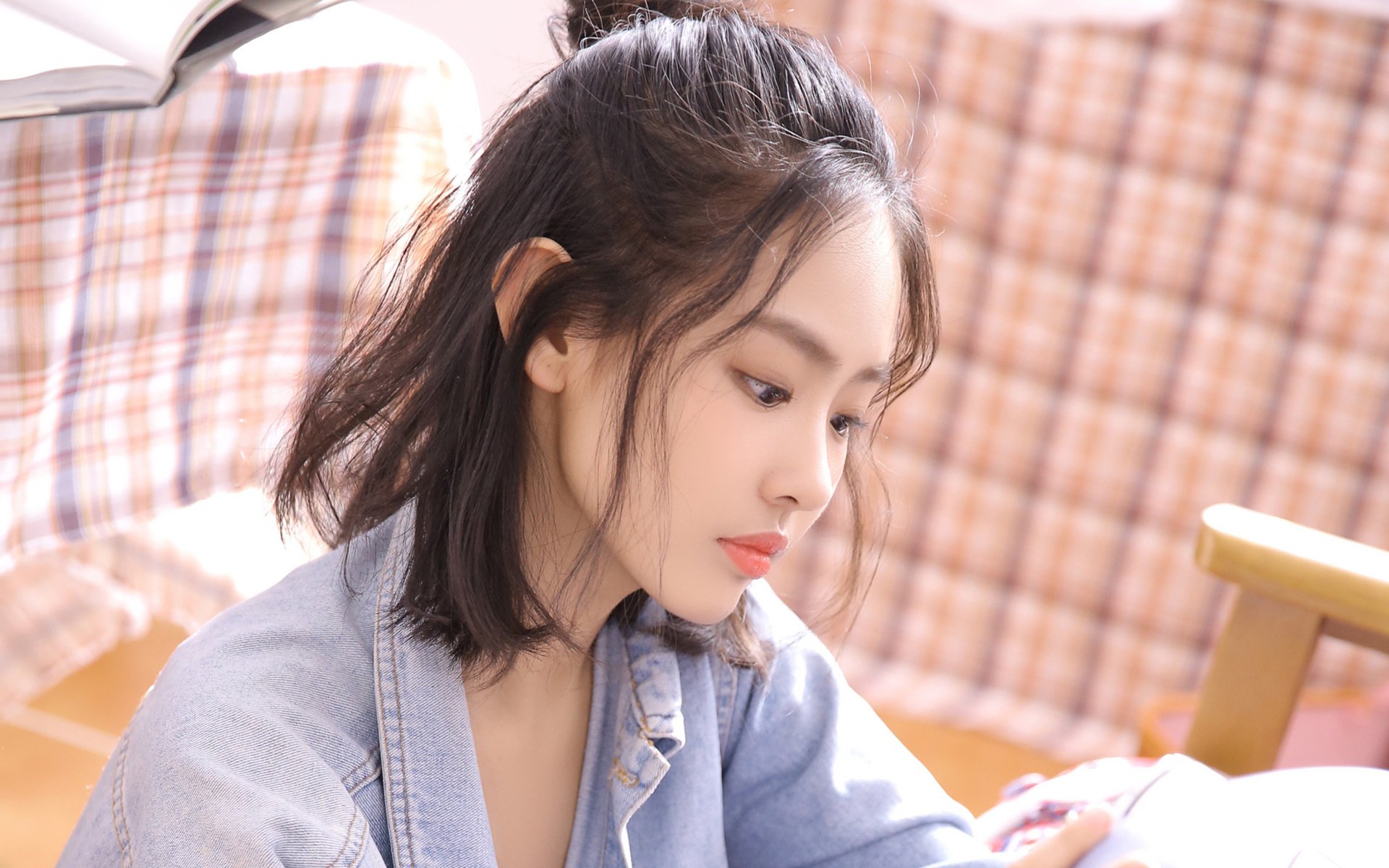 清纯,牛仔衬衣美女性感