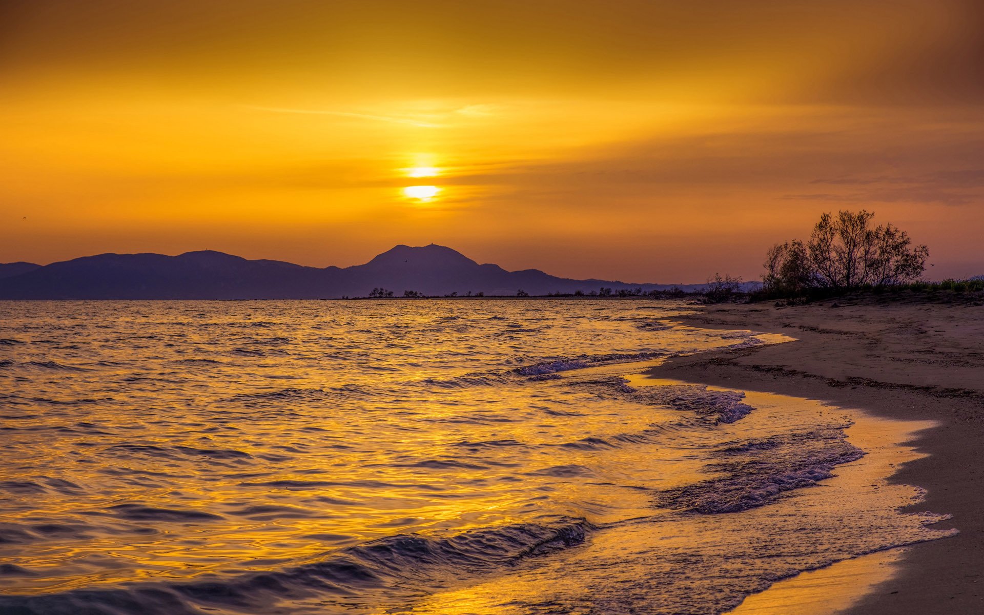 落日余晖,唯美日落,黄昏,海边