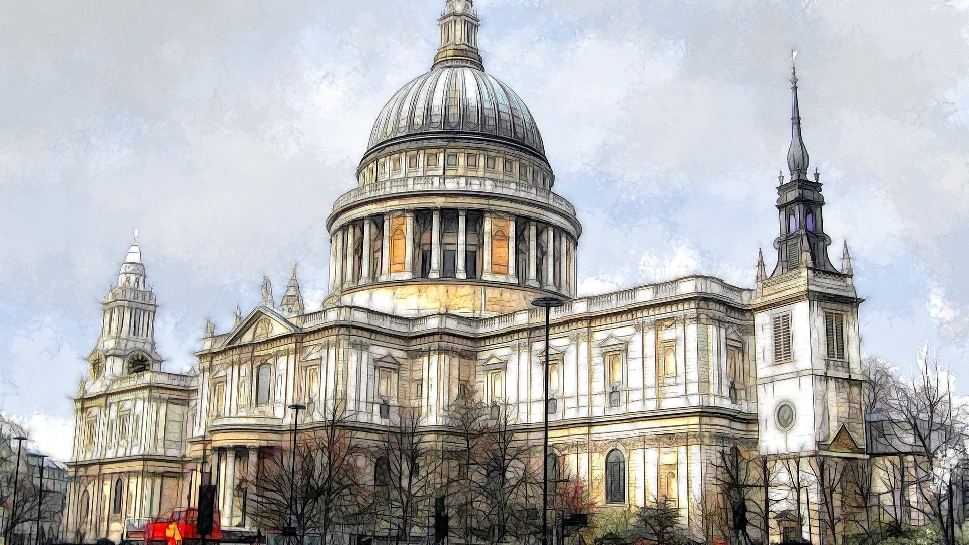 城市夜景,英国圣保罗大教堂