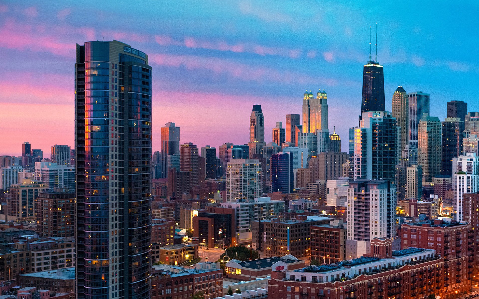 城市夜景,芝加哥繁华,建筑,夜晚,炫丽