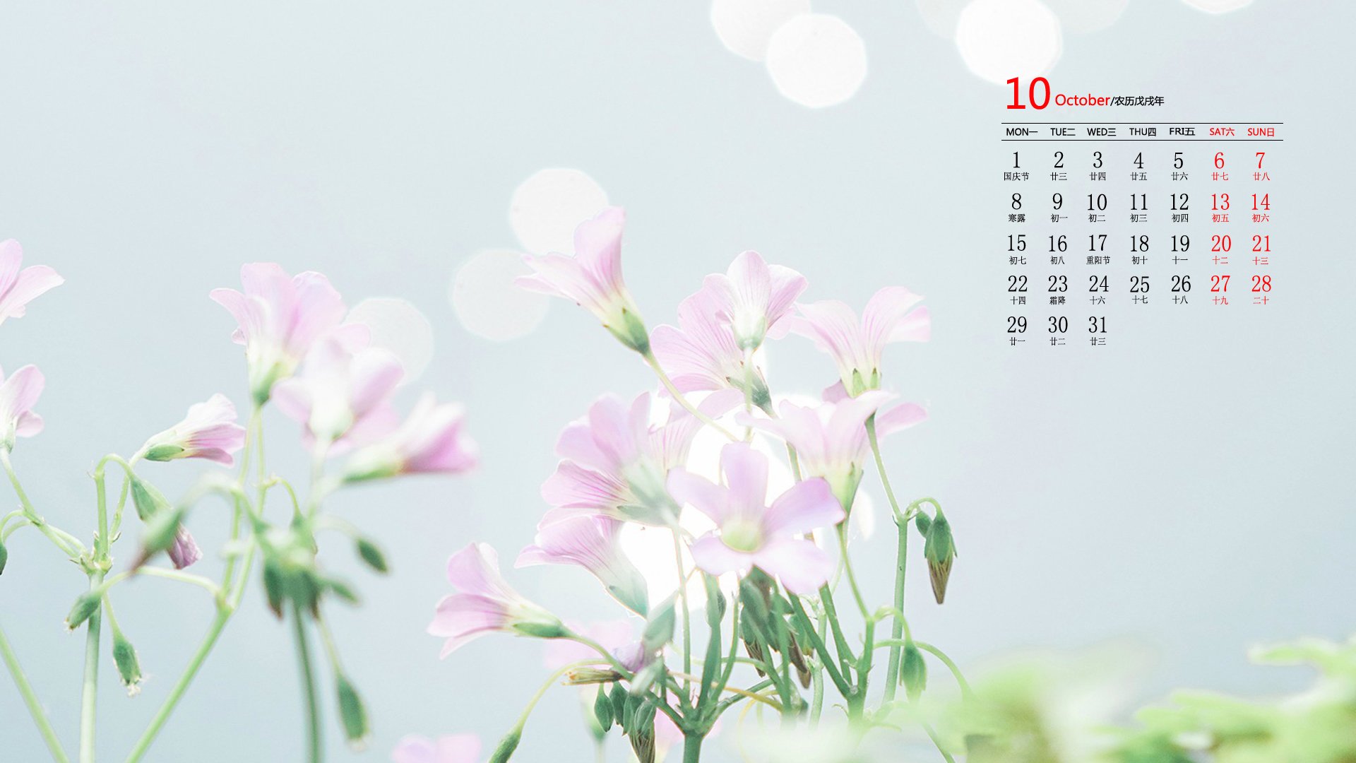 月历壁纸,10月,2018年