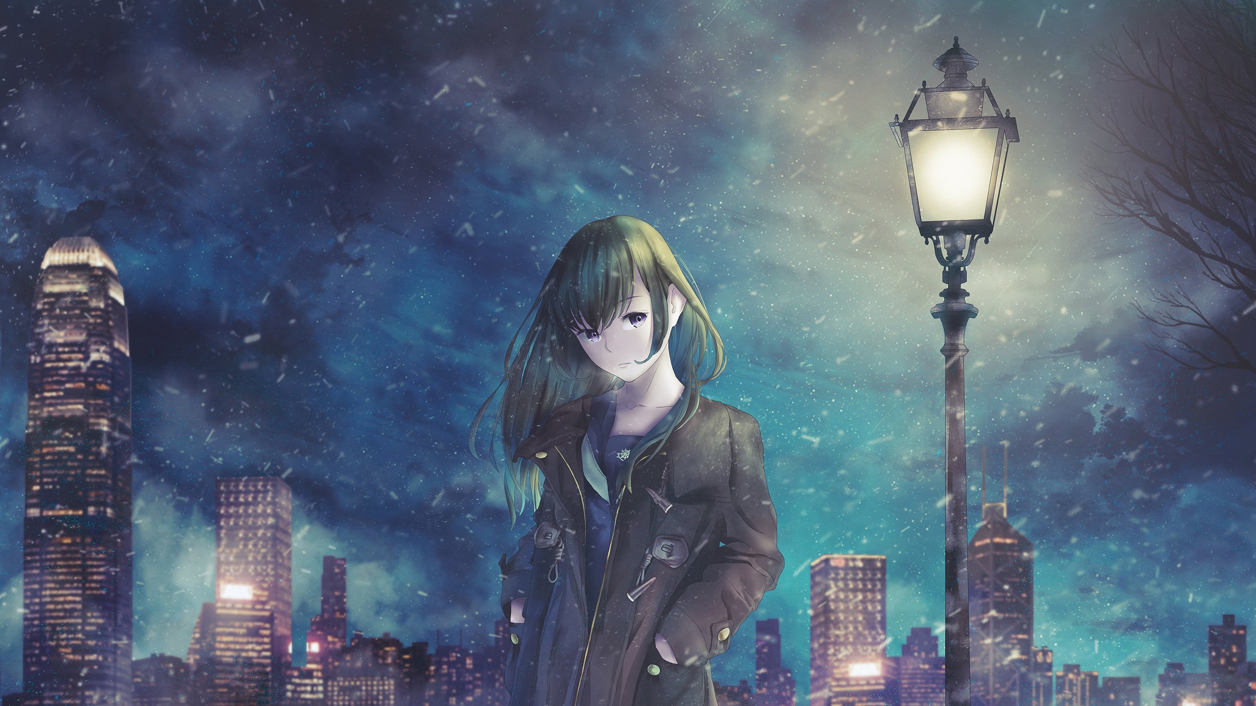 卡通人物,冬天,下雪,夜晚,浪漫