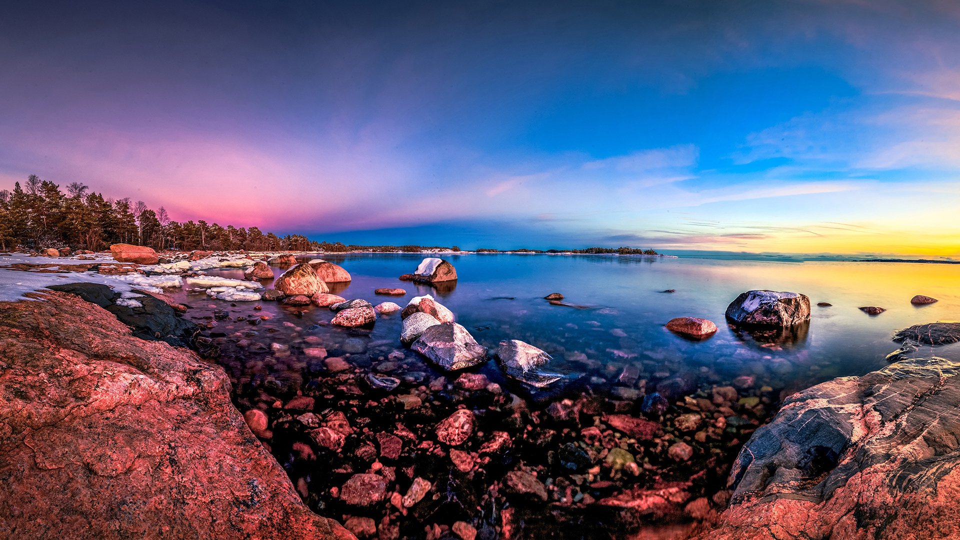 自然风光,山峰,天空,湖泊,夜幕,黄昏,风景