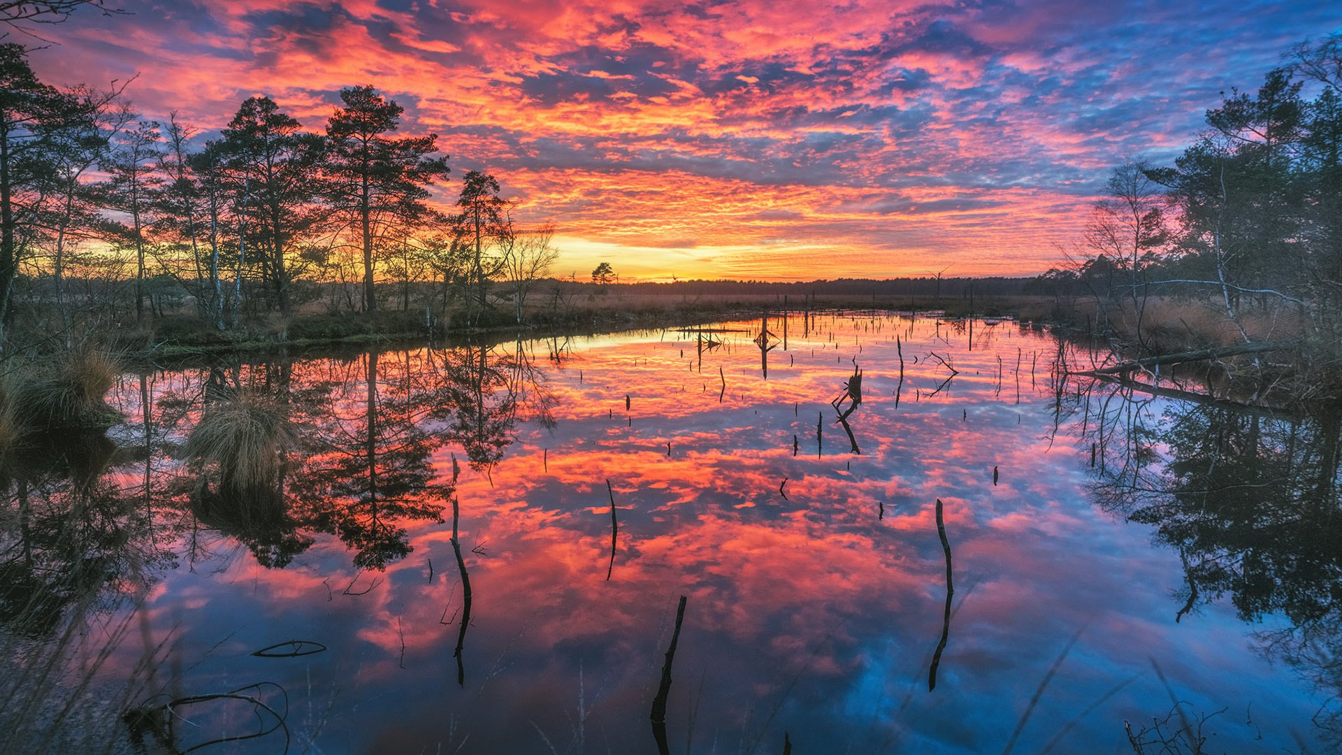 落日余晖,湖水,彩色,五彩,神秘