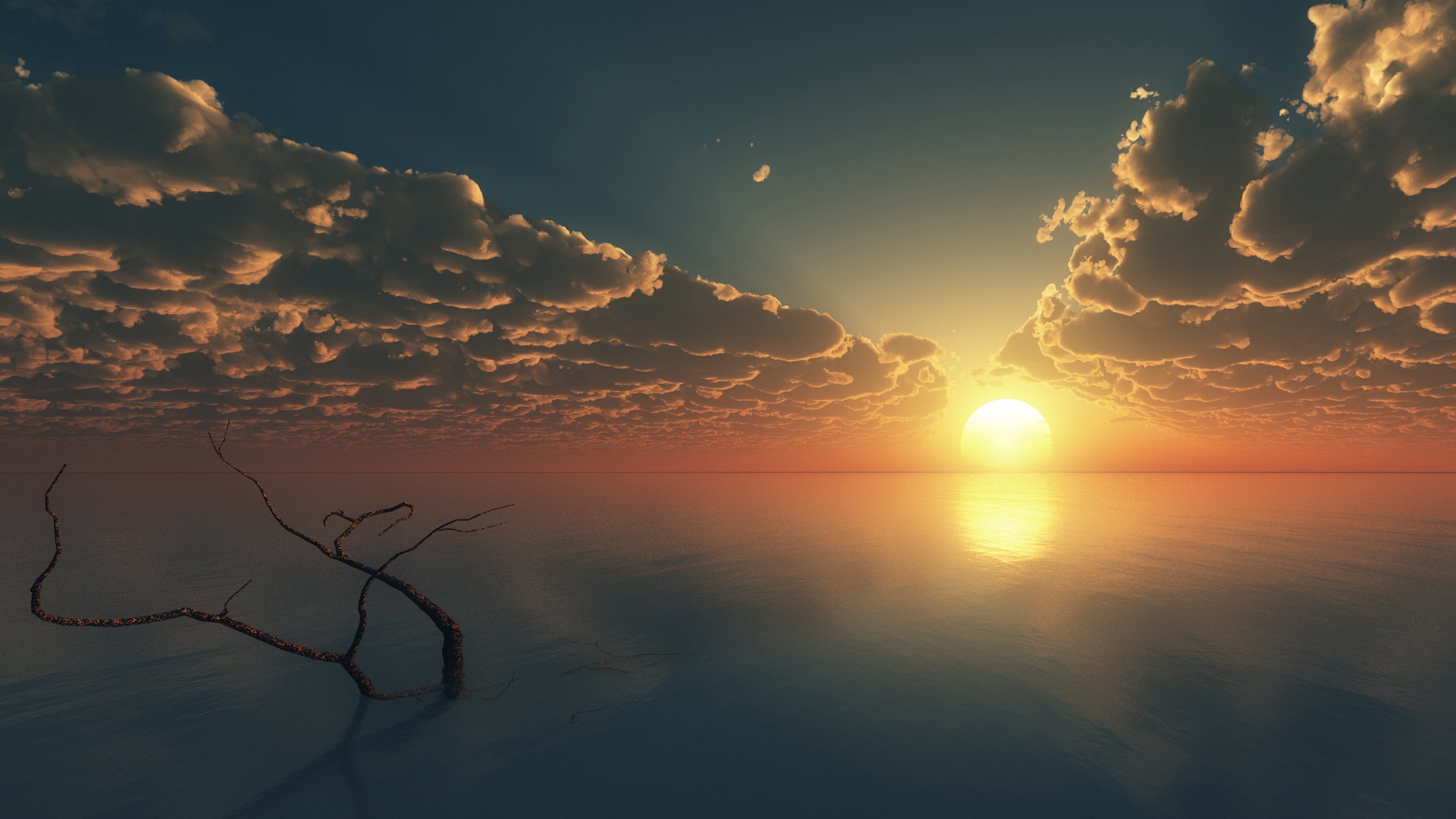 落日余晖,红霞,晚霞,江,湖