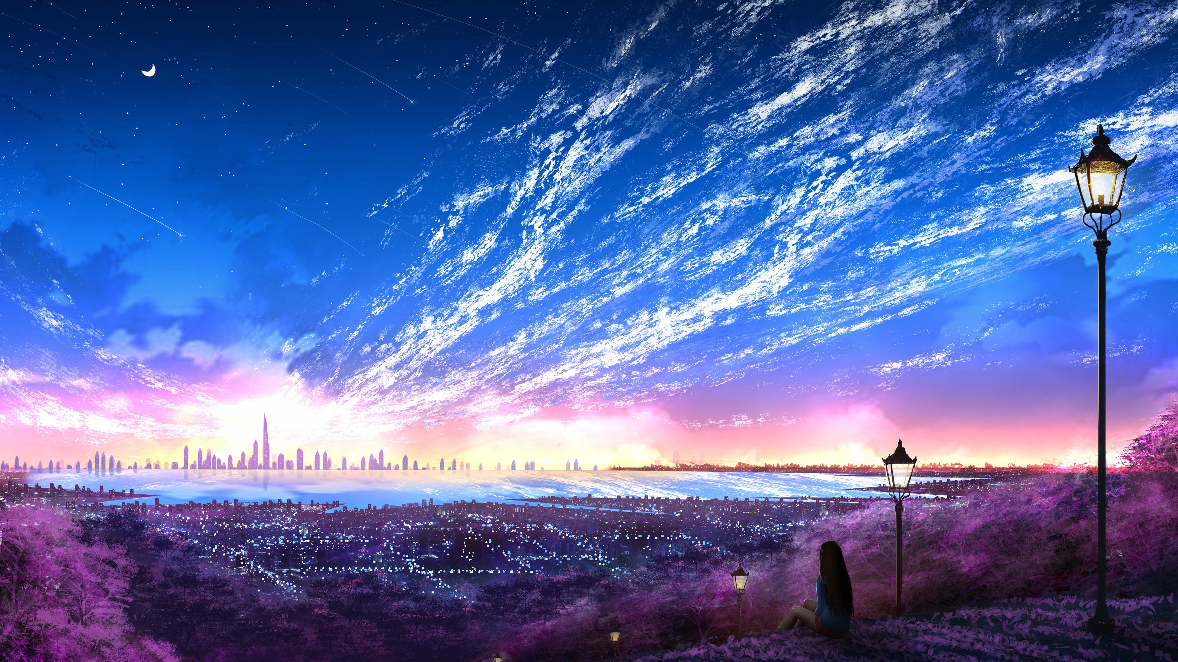 晚霞,天空,浪漫,女孩,安静