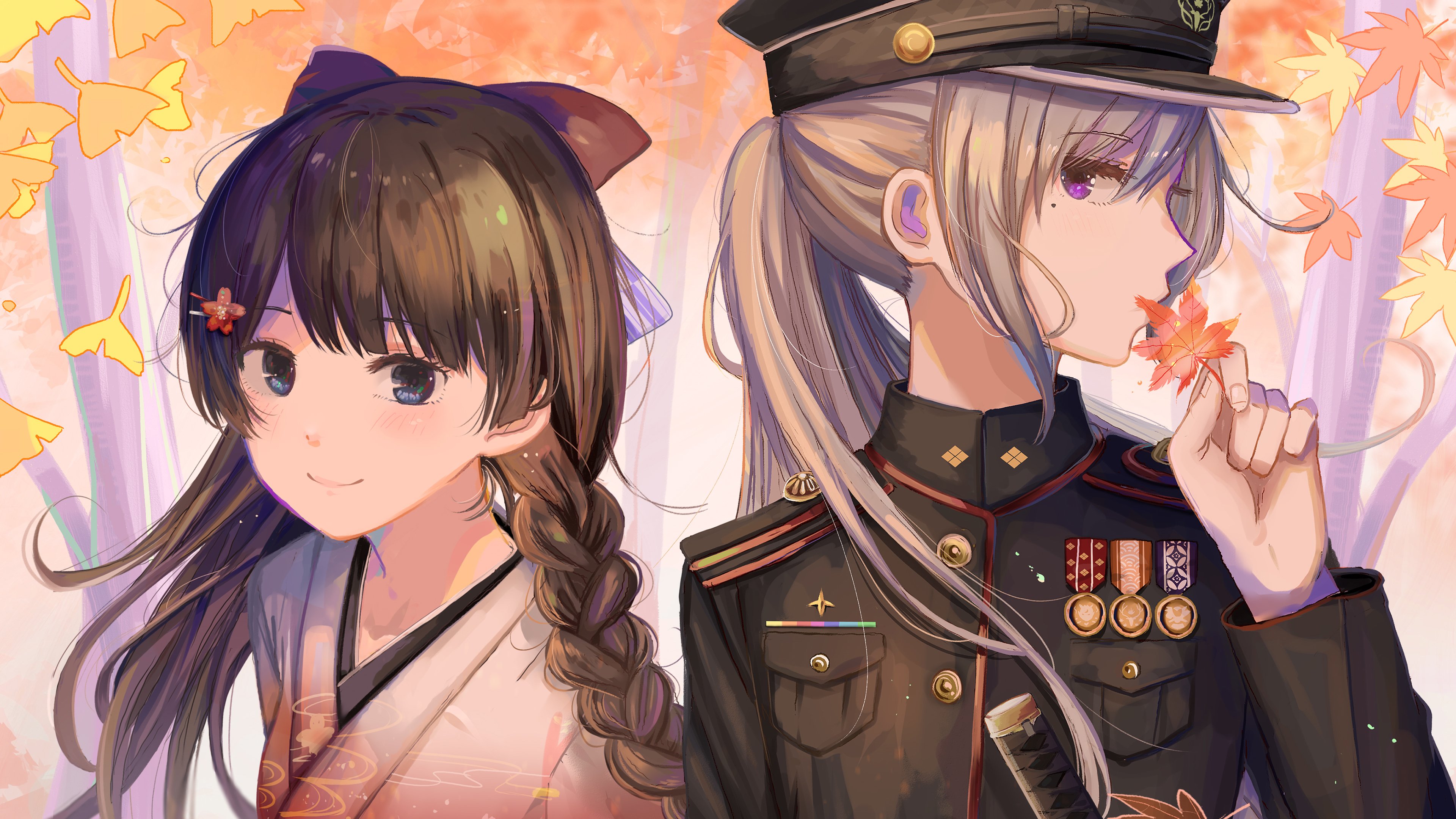 卡通人物,枫叶,少女