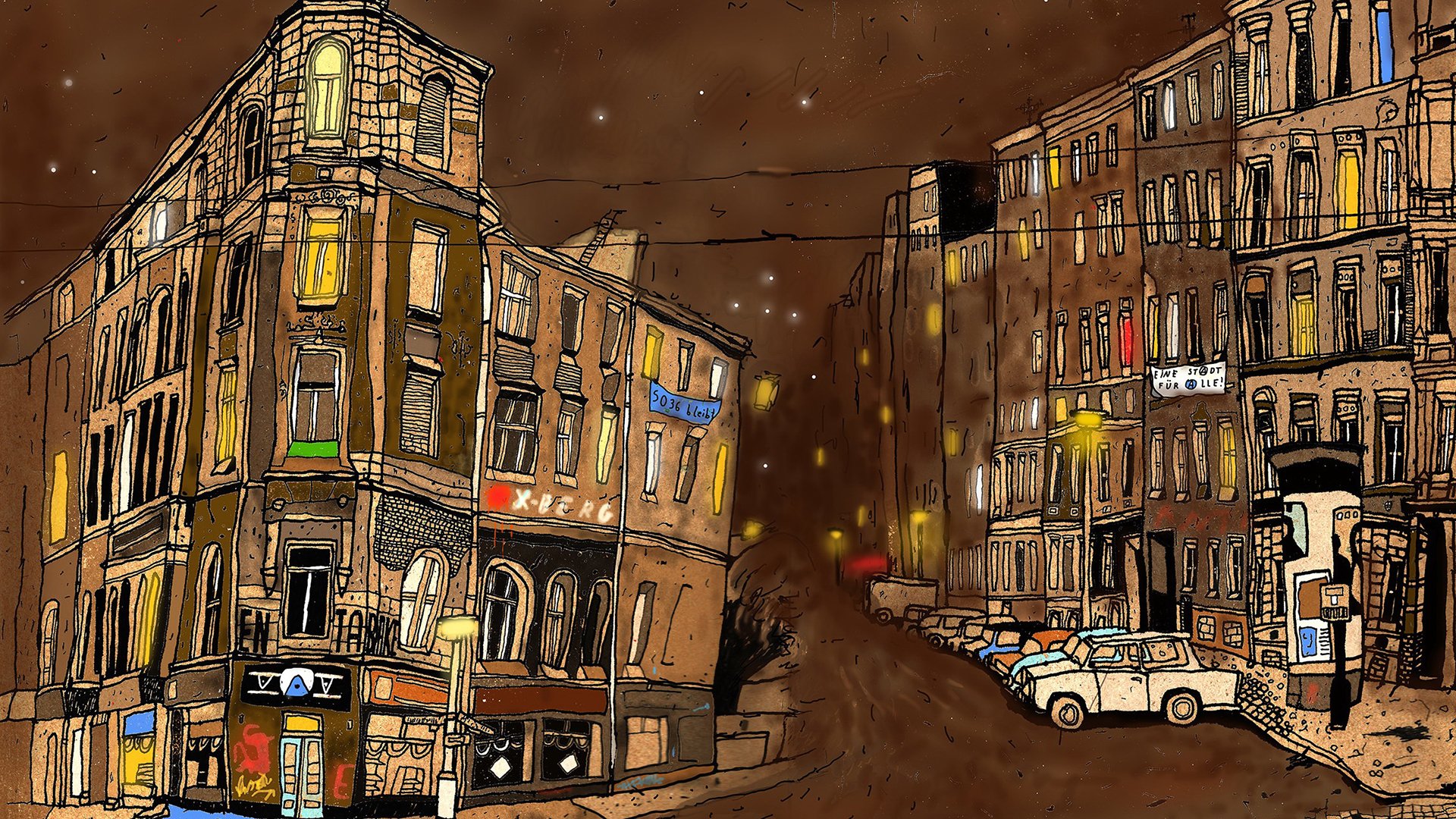 油画,生活,市区,高楼