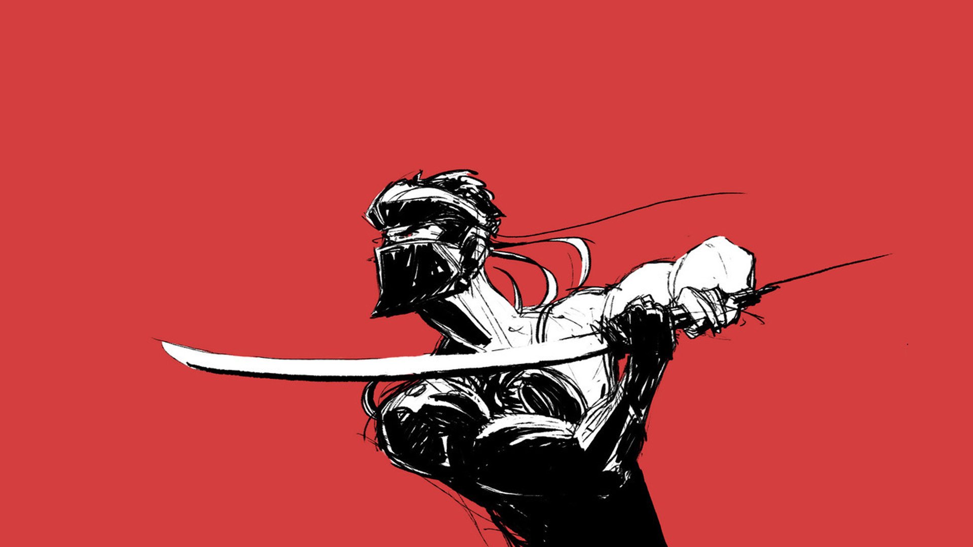 卡通人物,红色,素描,武士