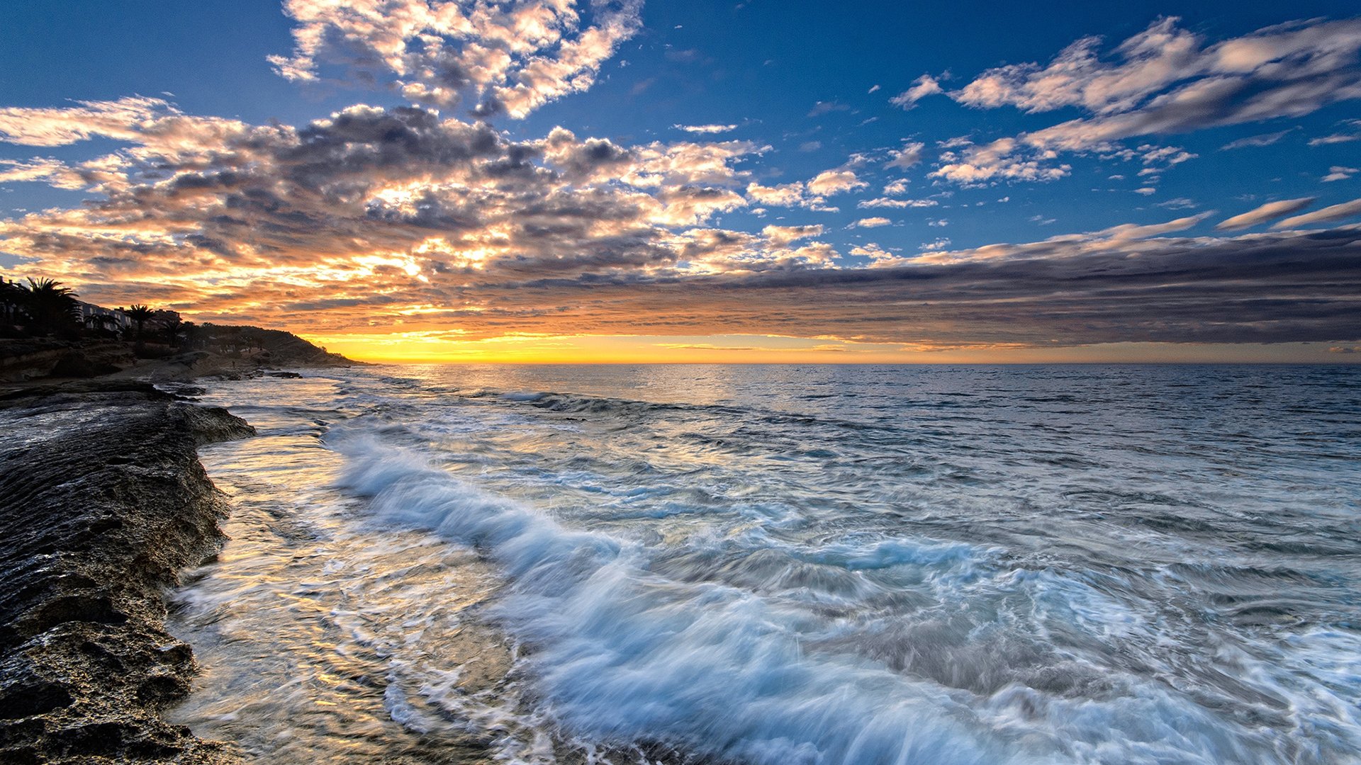 海洋天堂,晚霞,浪涛