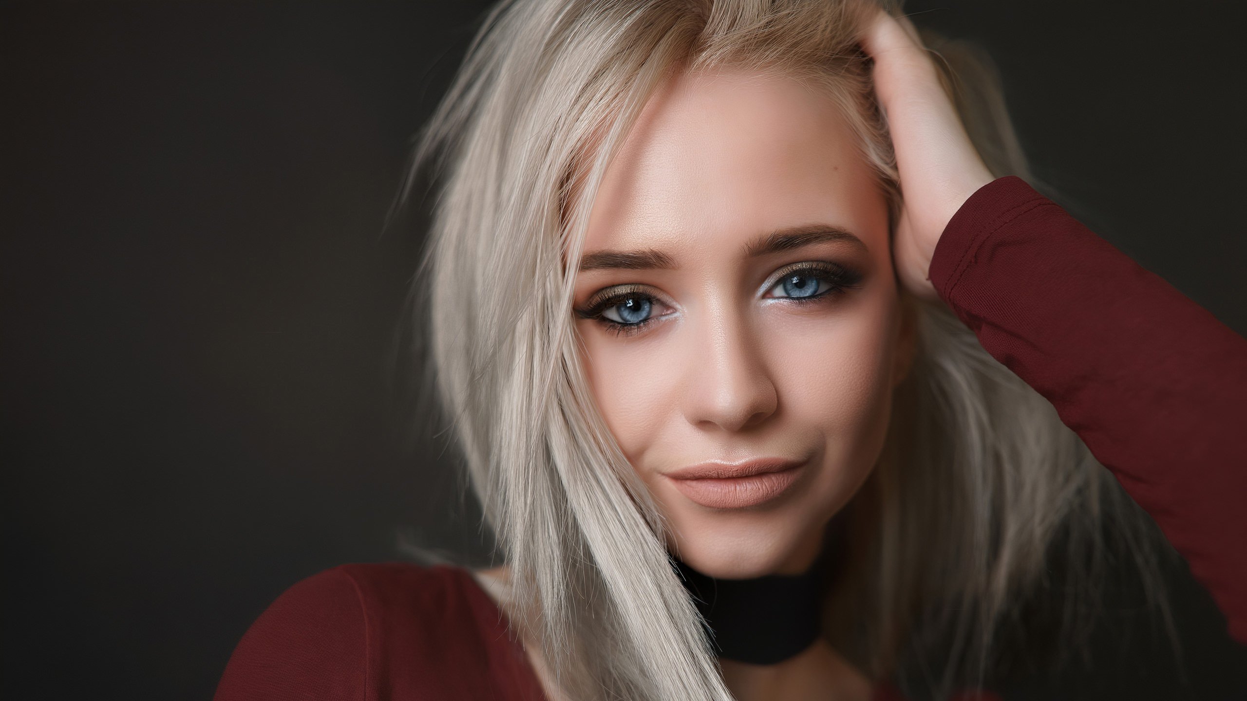 欧美女神,金发,红毛衣