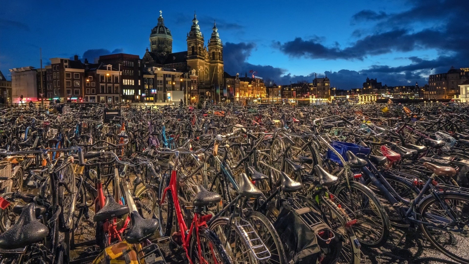 城市夜景,自行车