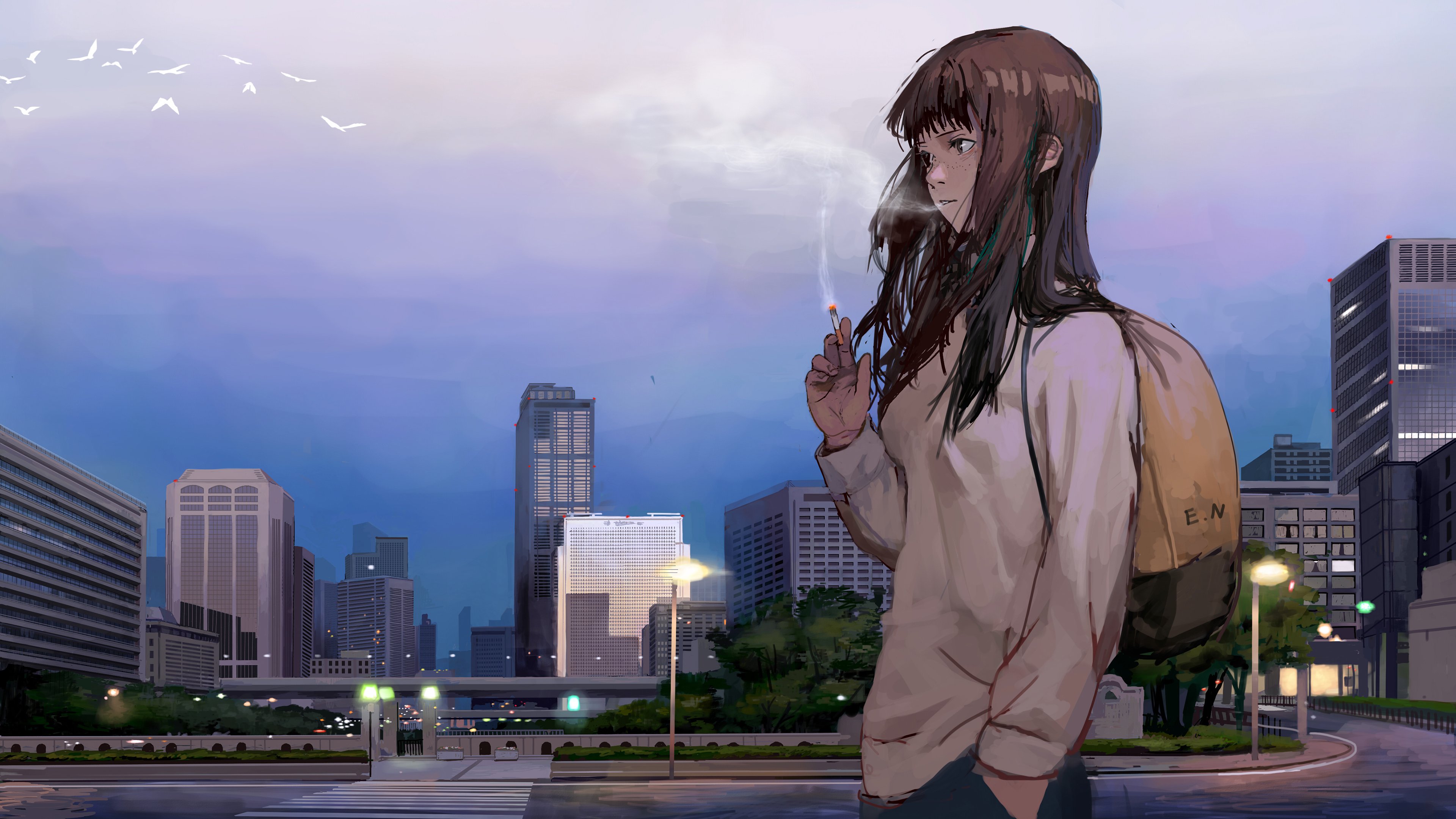 卡通人物,流浪,少女,烟