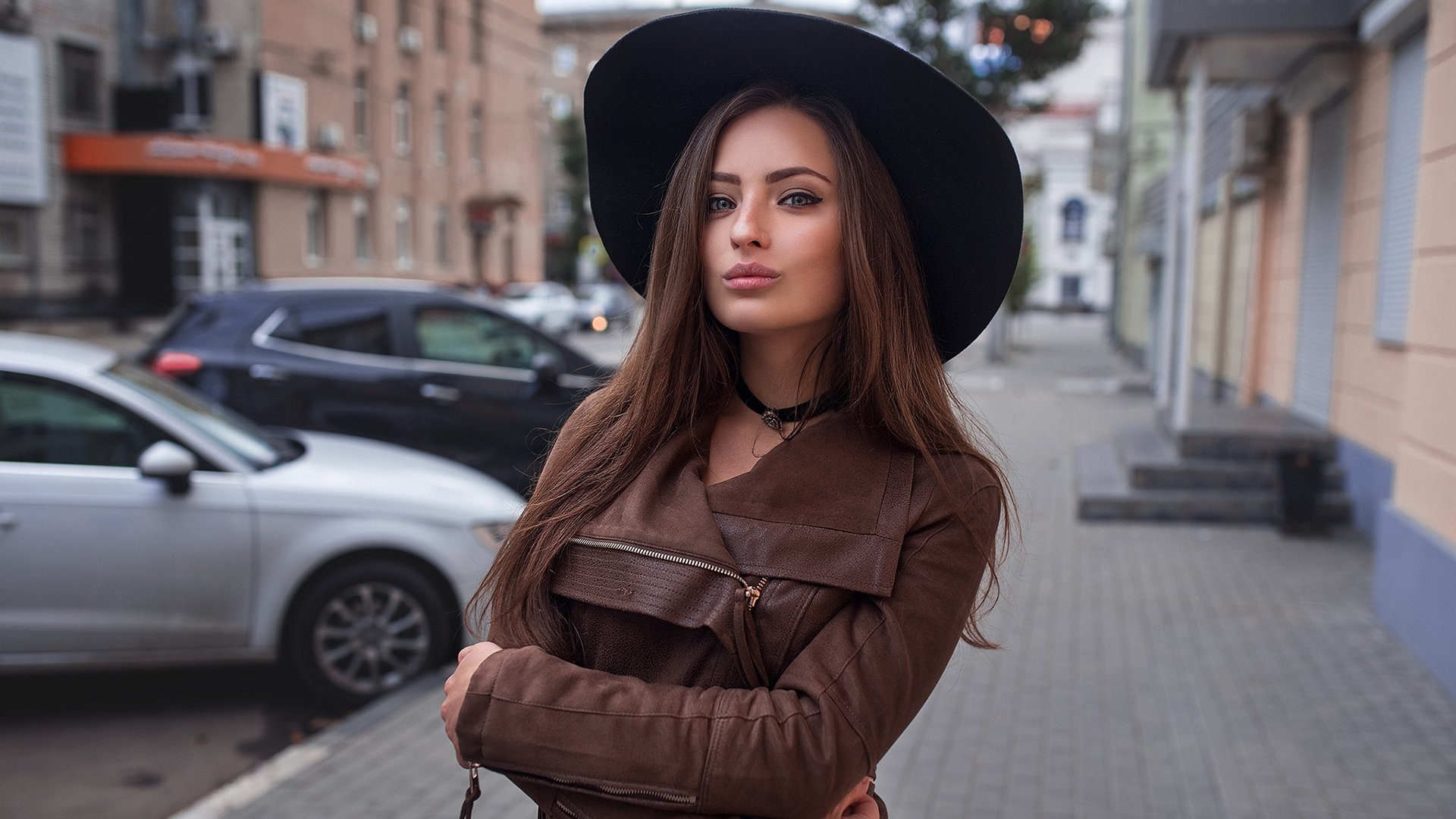 欧美女神,帽子,城市,街道