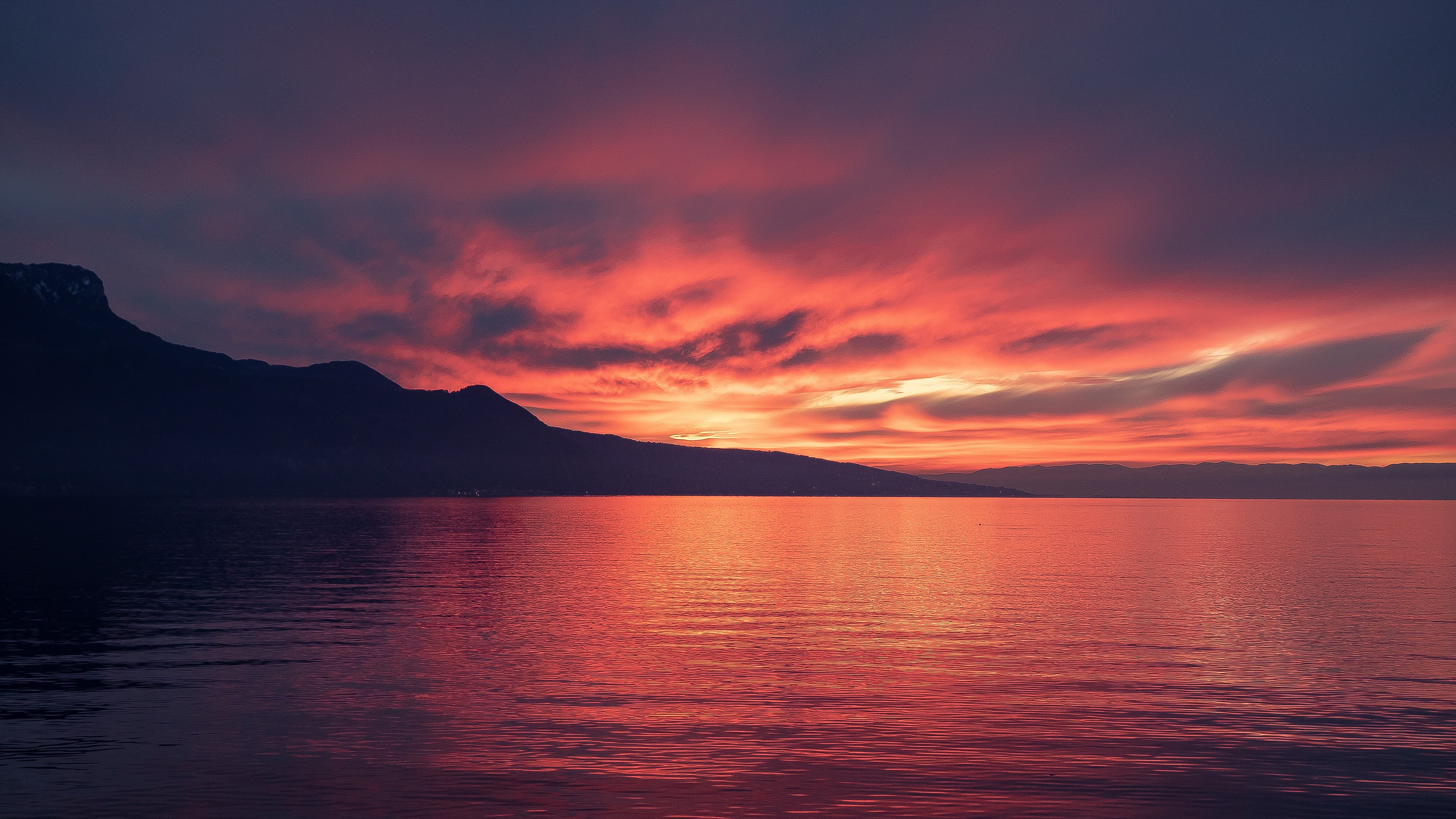 夕阳,雪山,湖泊